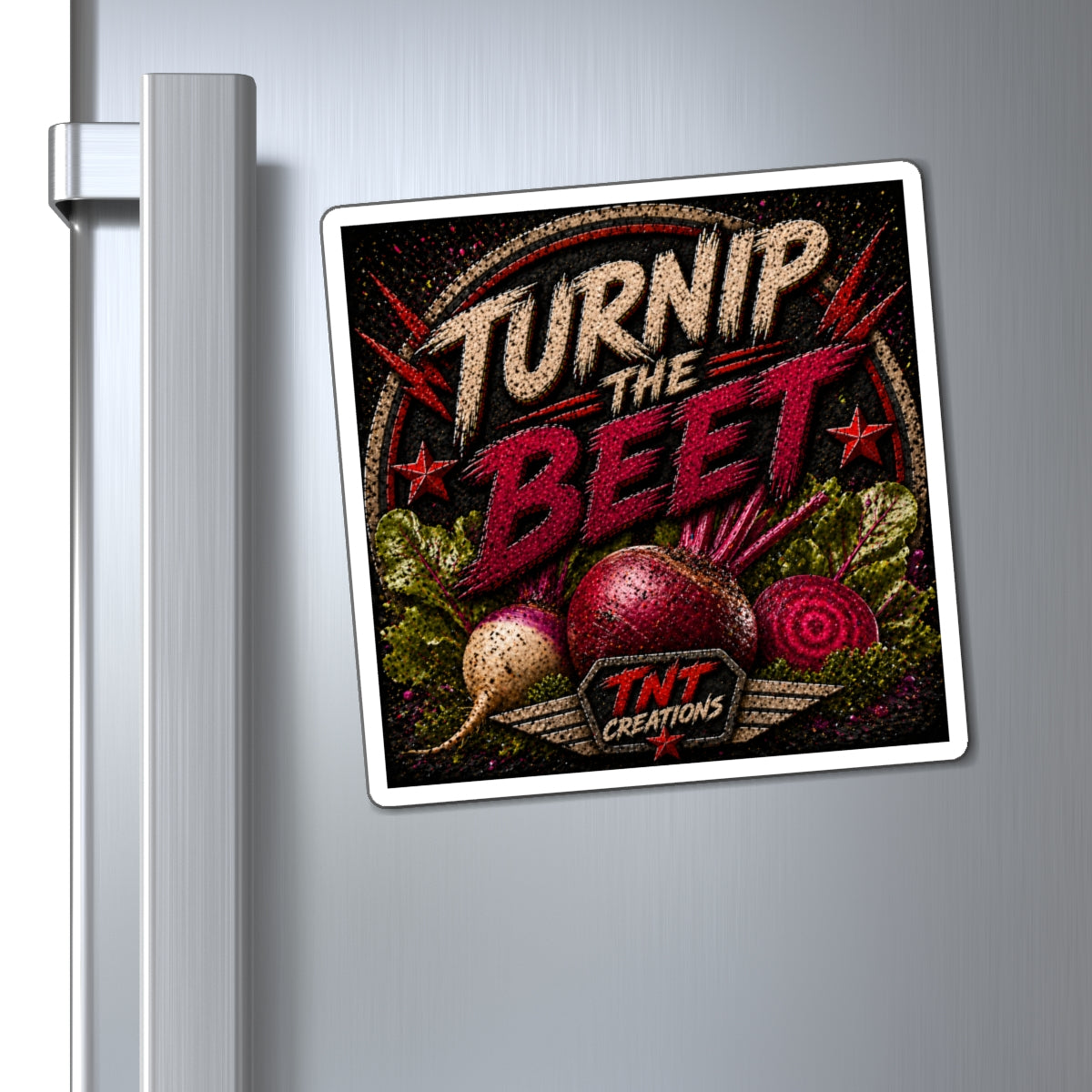 Turnip the Beet Refrigerator Magnet – Funny Veggie Pun Kitchen Decor