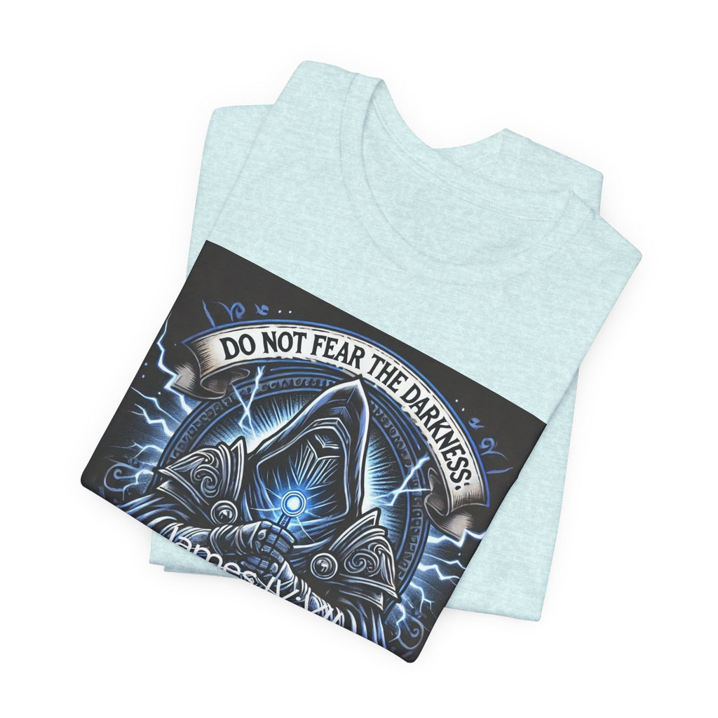 Do Not Fear the Darkness Graphic Tee — 'James IV:VII' Hooded Figure Shirt