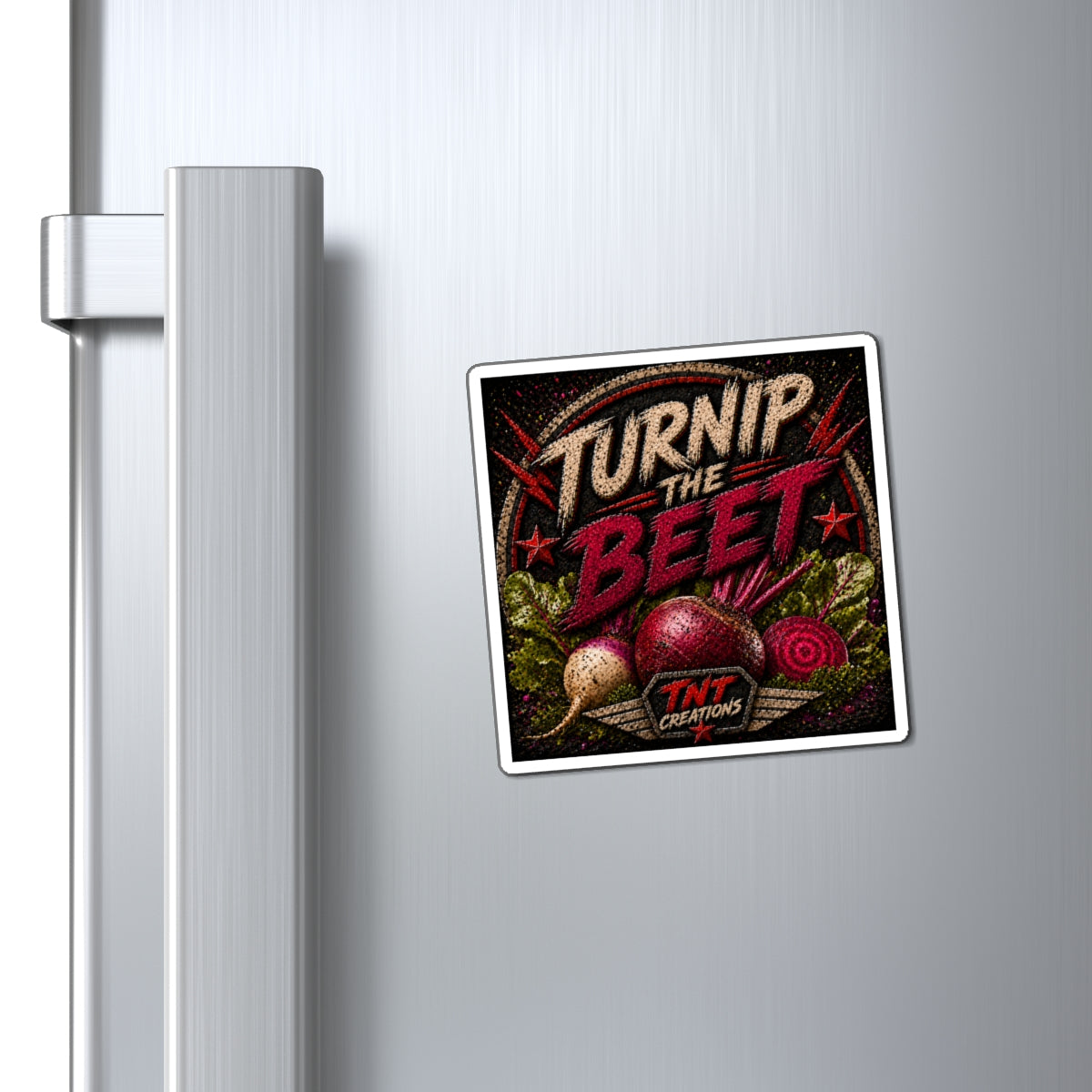Turnip the Beet Refrigerator Magnet – Funny Veggie Pun Kitchen Decor