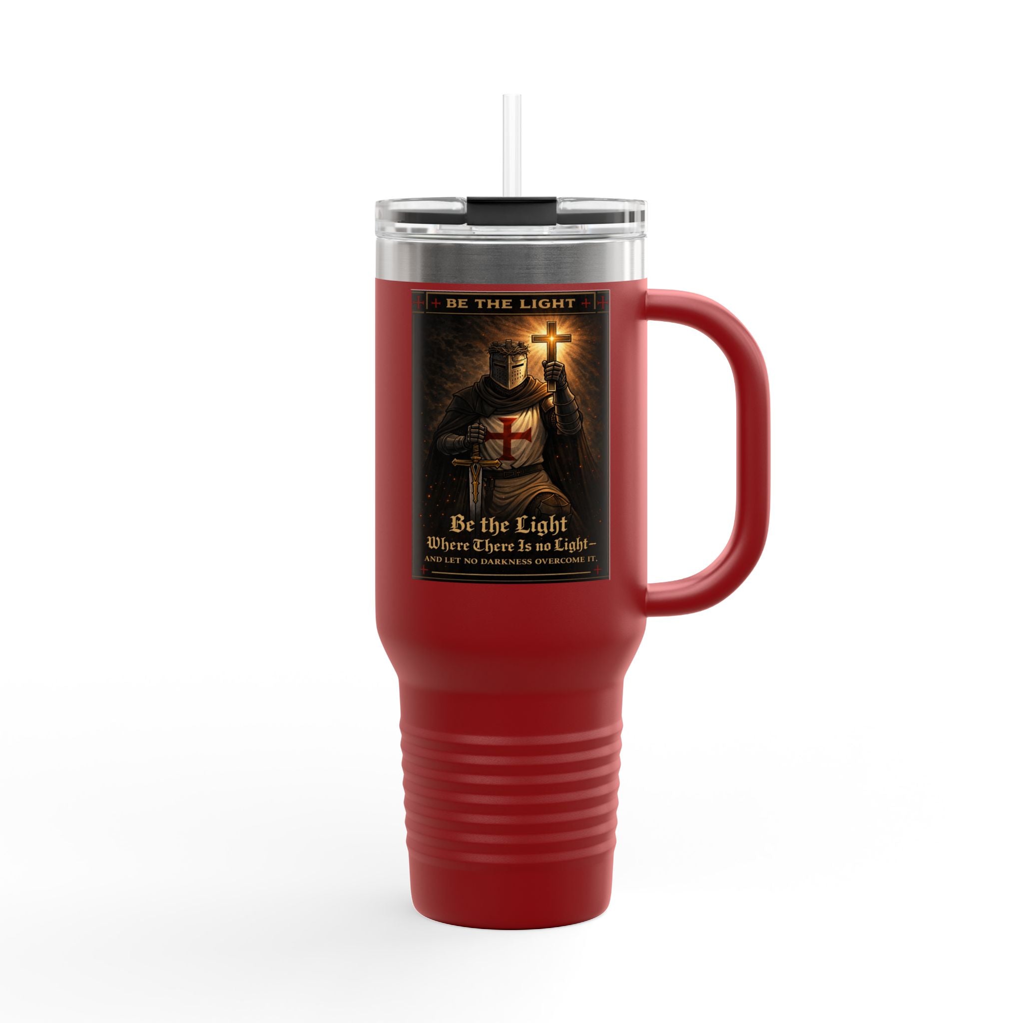 40oz Insulated Travel Mug — "Be the Light" Knight Crusader Design