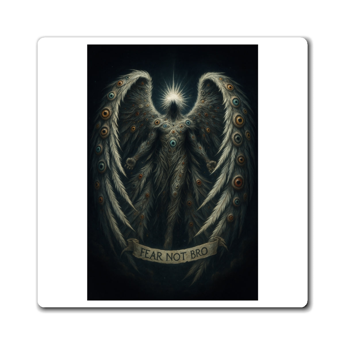 Angel Wings ‘Fear Not Bro’ Decorative Magnet — Dark Fantasy Refrigerator Art