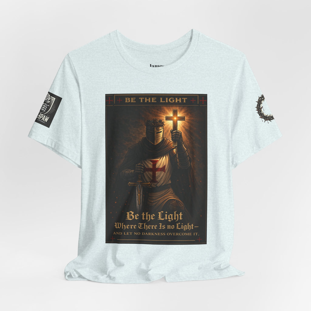 Christian Knight T-Shirt — "Be the Light" Crusader Graphic Tee (Don't Try Me Satan)