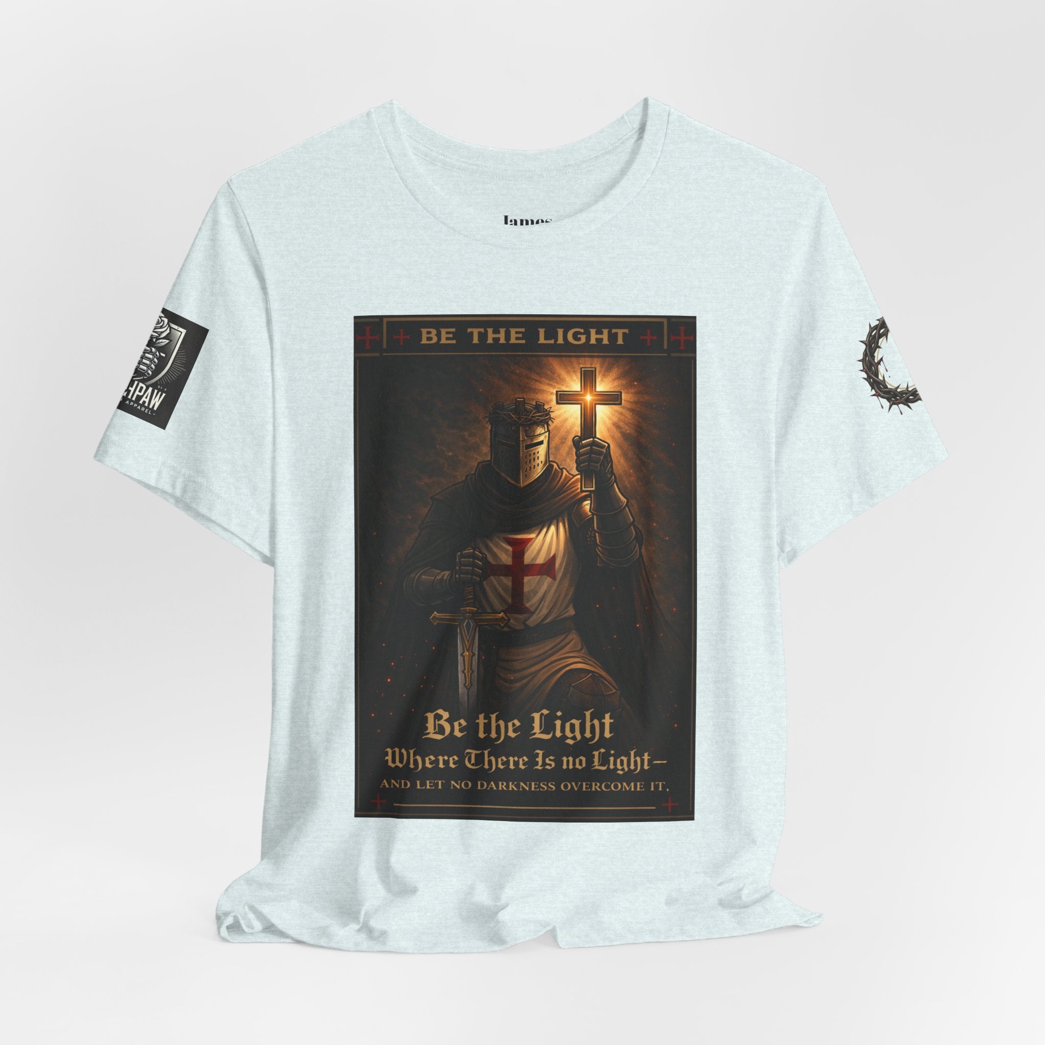 Christian Knight T-Shirt — "Be the Light" Crusader Graphic Tee (Don't Try Me Satan)