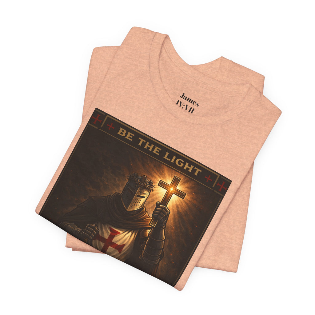 Christian Knight T-Shirt — "Be the Light" Crusader Graphic Tee (Don't Try Me Satan)