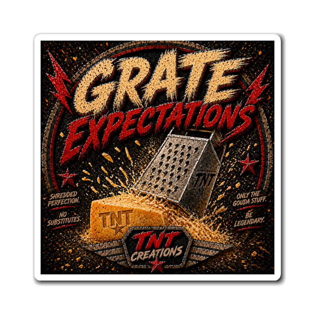 Grate Expectations Magnet — Funny Cheese Grater TNT Design Fridge Sticker