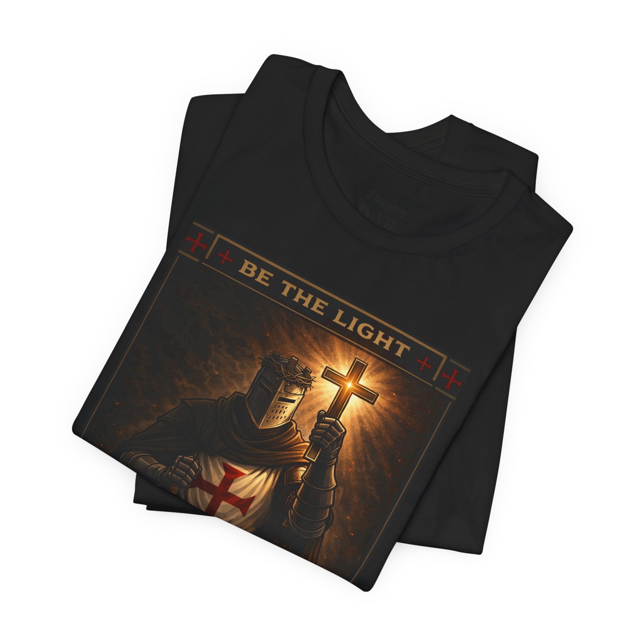 Christian Knight T-Shirt — "Be the Light" Crusader Graphic Tee (Don't Try Me Satan)