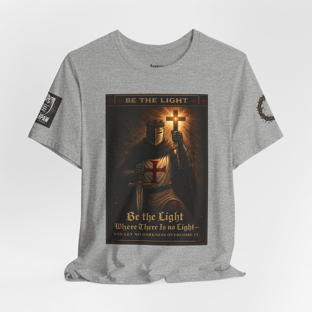 Christian Knight T-Shirt — "Be the Light" Crusader Graphic Tee (Don't Try Me Satan)
