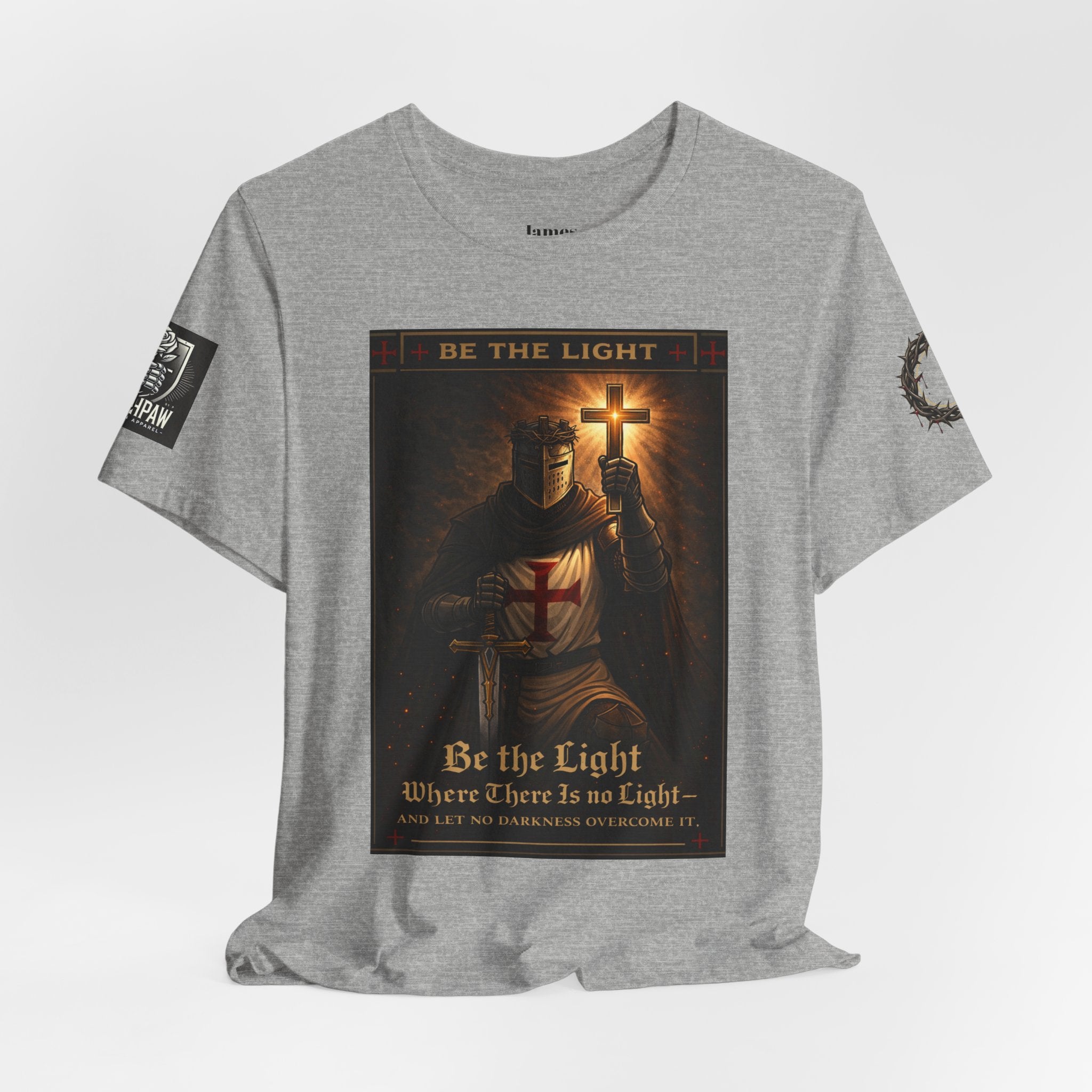 Christian Knight T-Shirt — "Be the Light" Crusader Graphic Tee (Don't Try Me Satan)