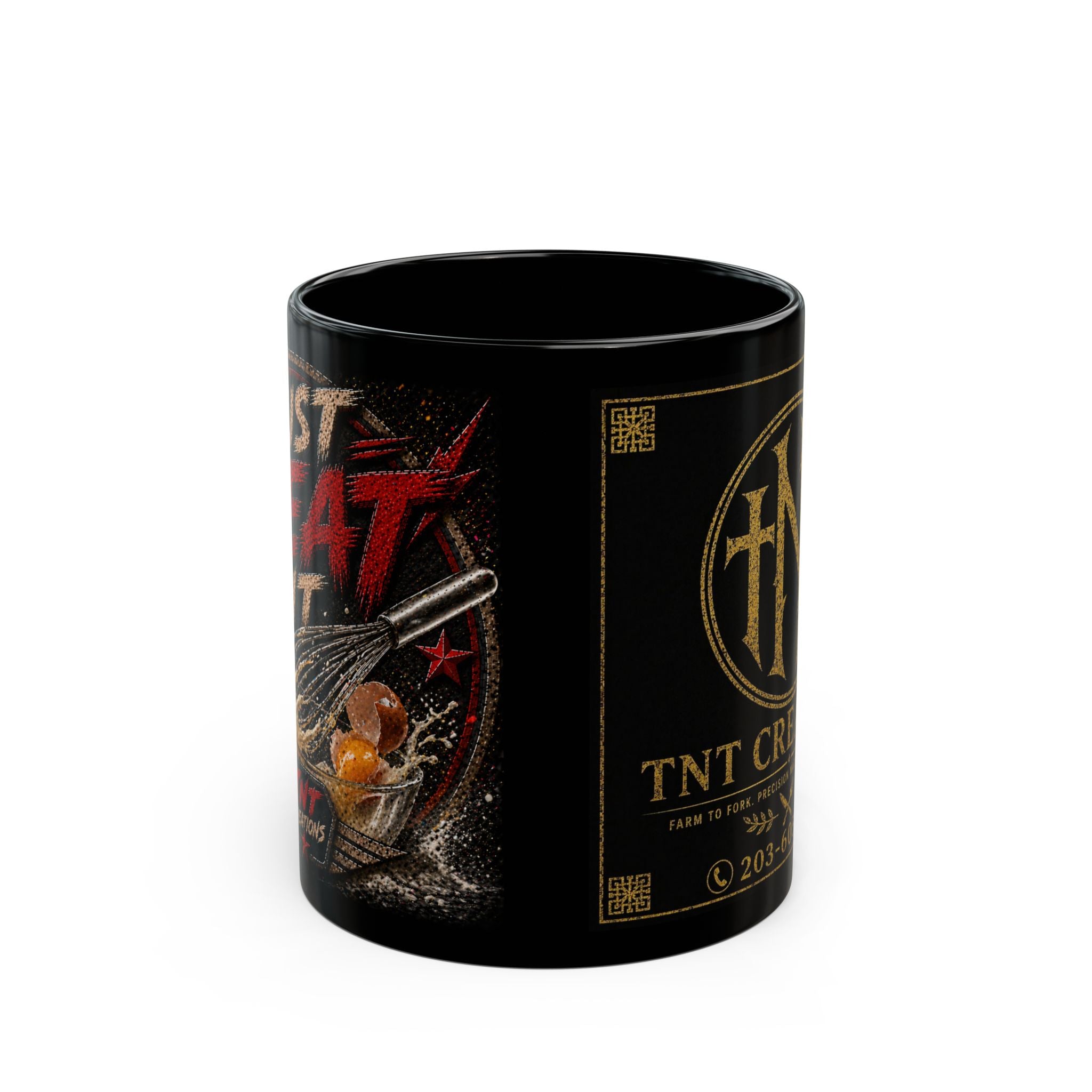 TNT Creations Black Ceramic Mug — Gold Logo Accent (11oz & 15oz)