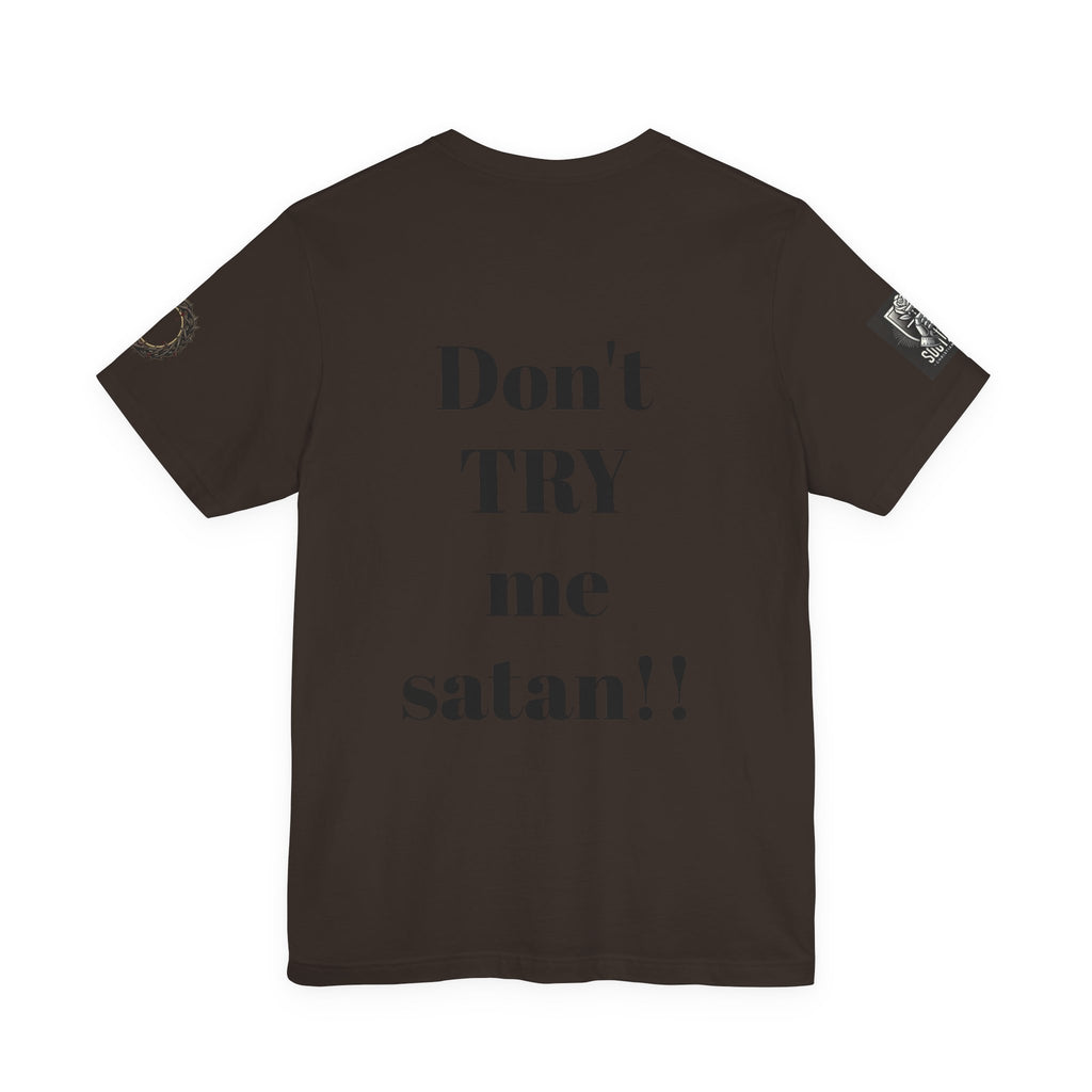 Christian Knight T-Shirt — "Be the Light" Crusader Graphic Tee (Don't Try Me Satan)