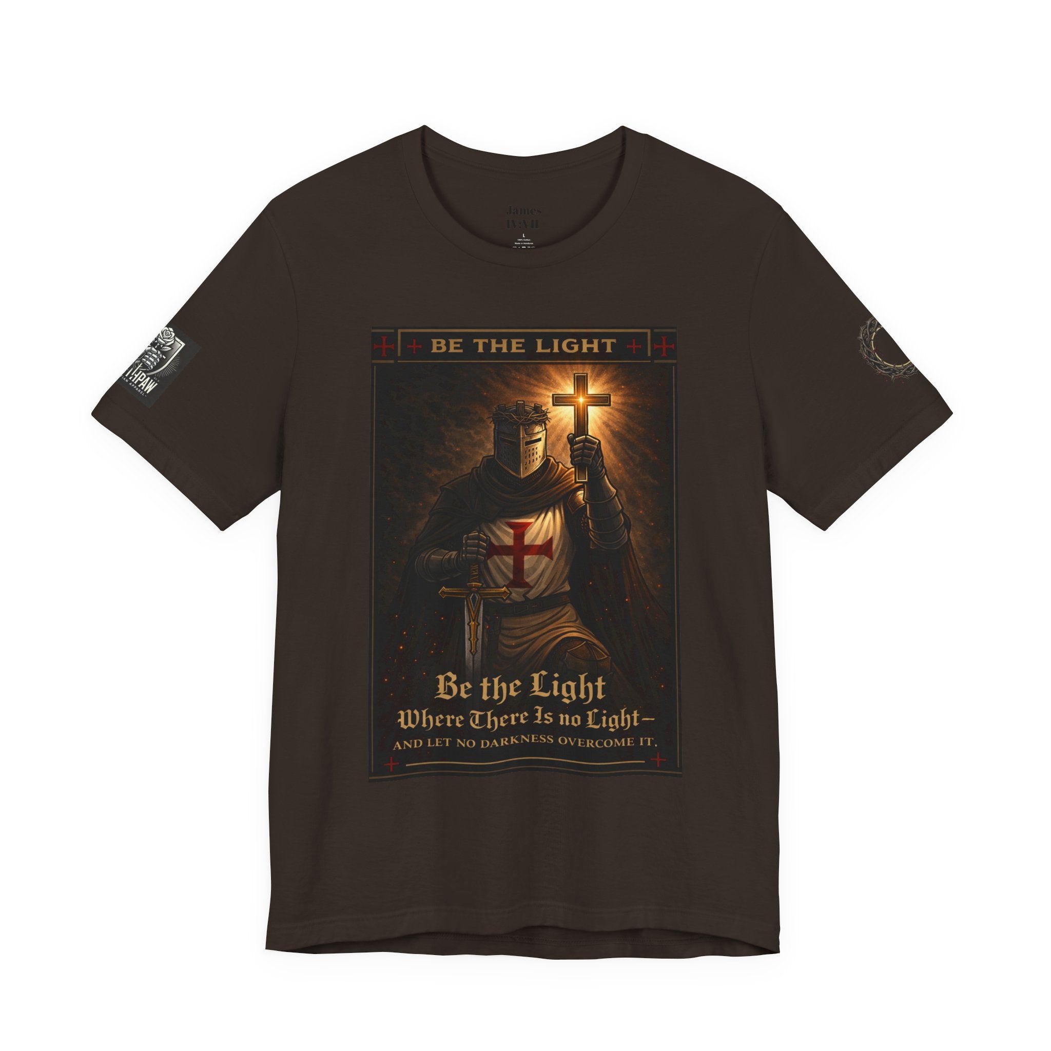 Christian Knight T-Shirt — "Be the Light" Crusader Graphic Tee (Don't Try Me Satan)