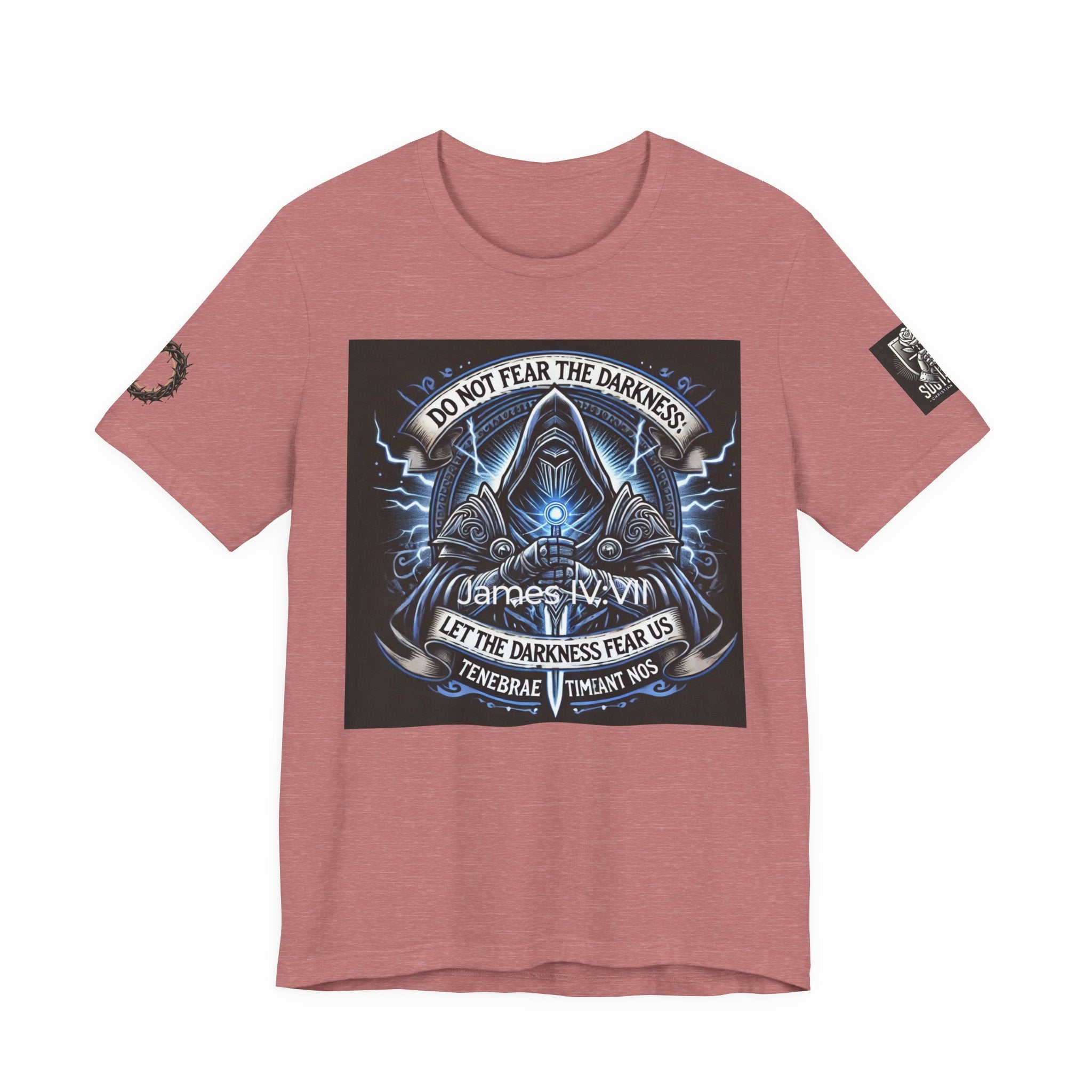 Do Not Fear the Darkness Graphic Tee — 'James IV:VII' Hooded Figure Shirt