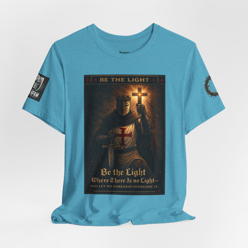 Christian Knight T-Shirt — "Be the Light" Crusader Graphic Tee (Don't Try Me Satan)