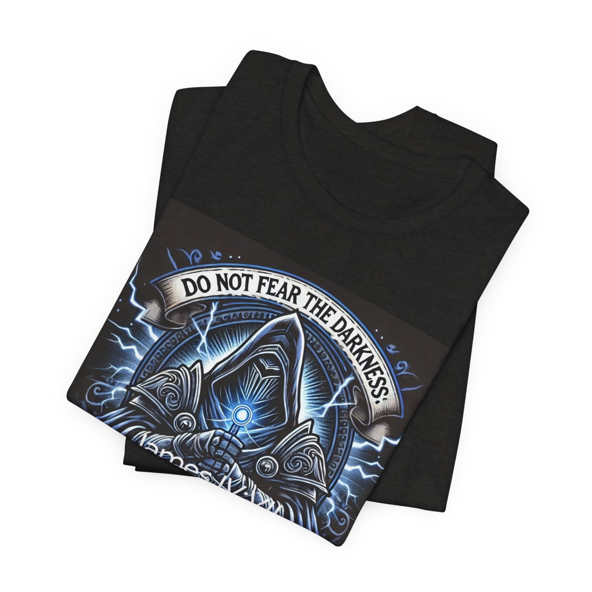 Do Not Fear the Darkness Graphic Tee — 'James IV:VII' Hooded Figure Shirt