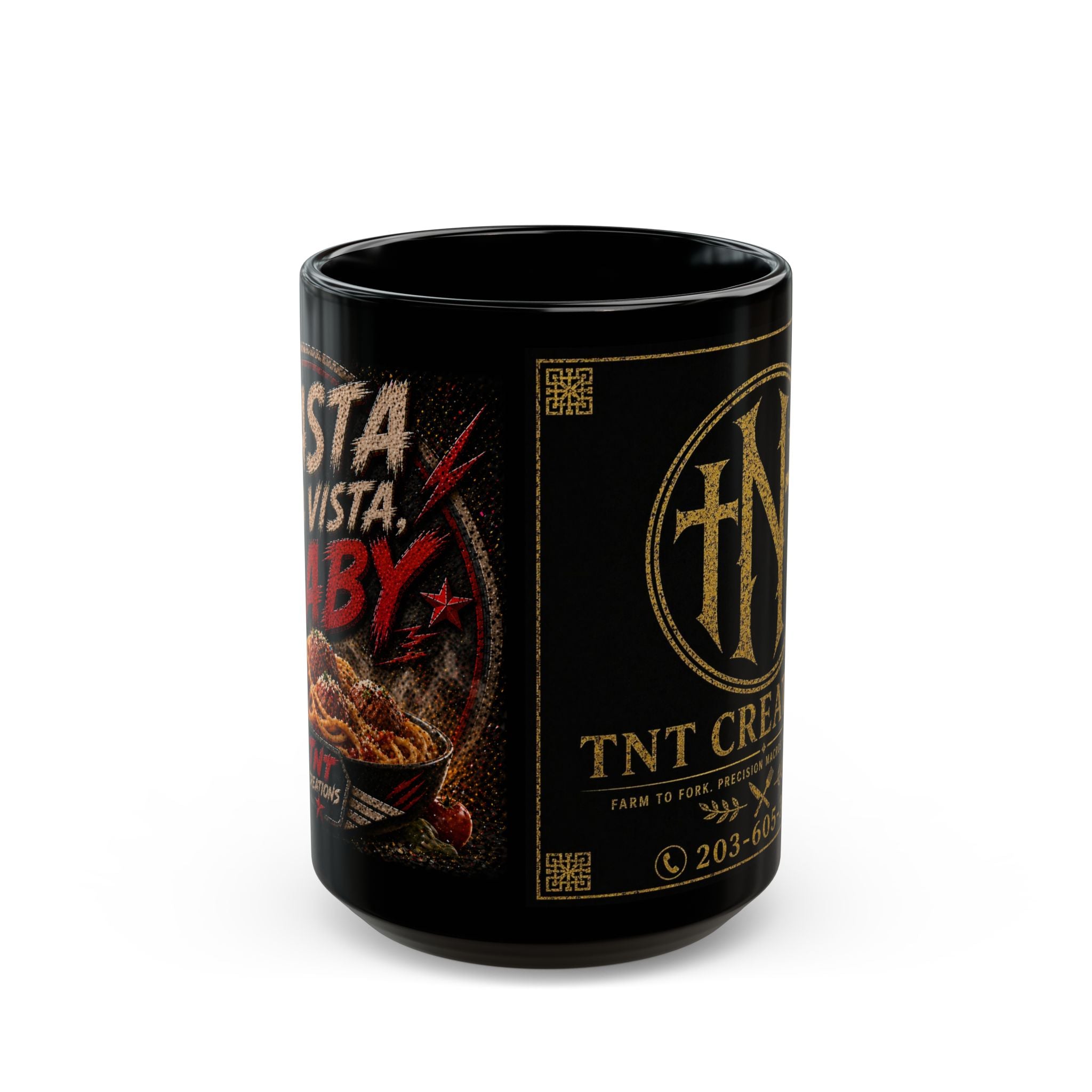 TNT Creations Black Mug – Vintage Logo Coffee Cup (11oz/15oz)
