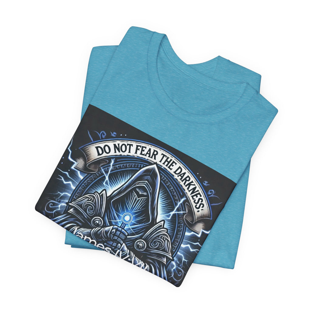 Do Not Fear the Darkness Graphic Tee — 'James IV:VII' Hooded Figure Shirt