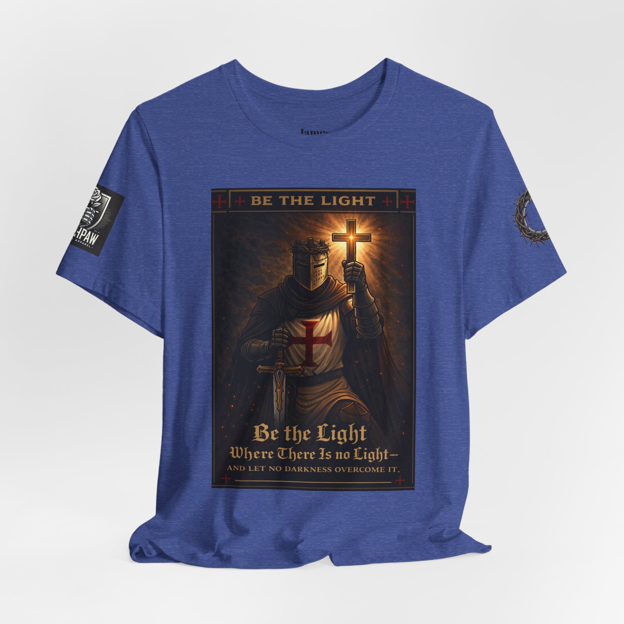 Christian Knight T-Shirt — "Be the Light" Crusader Graphic Tee (Don't Try Me Satan)