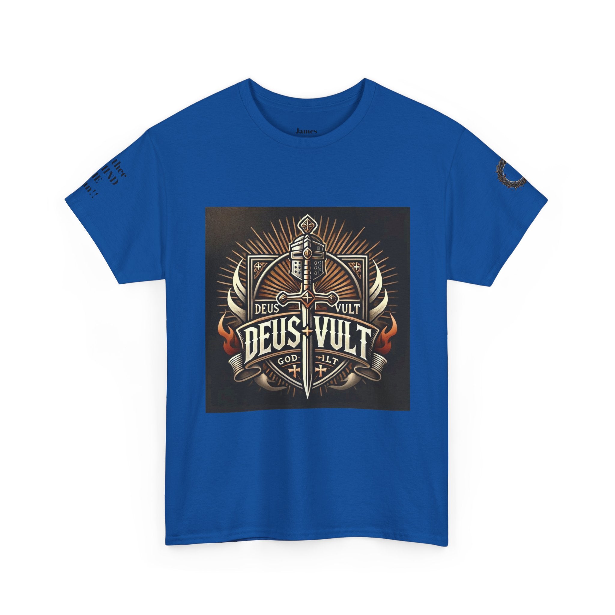 Deus Vult Sword T‑Shirt — Crusader Vintage Shield Design