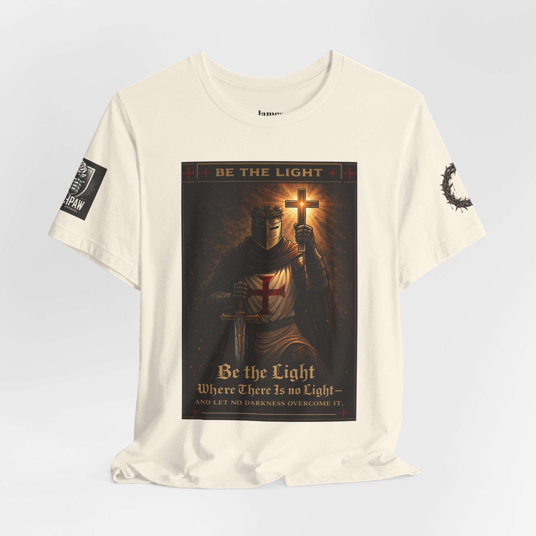 Christian Knight T-Shirt — "Be the Light" Crusader Graphic Tee (Don't Try Me Satan)