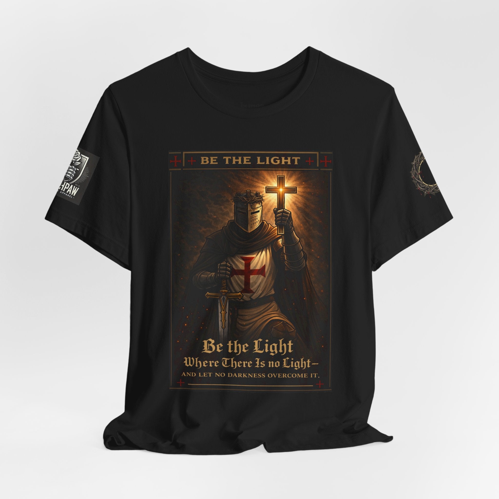 Christian Knight T-Shirt — "Be the Light" Crusader Graphic Tee (Don't Try Me Satan)