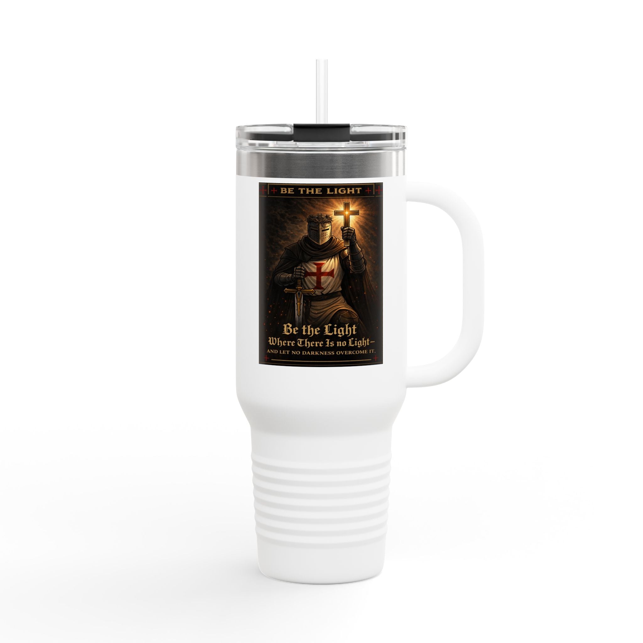 40oz Insulated Travel Mug — "Be the Light" Knight Crusader Design