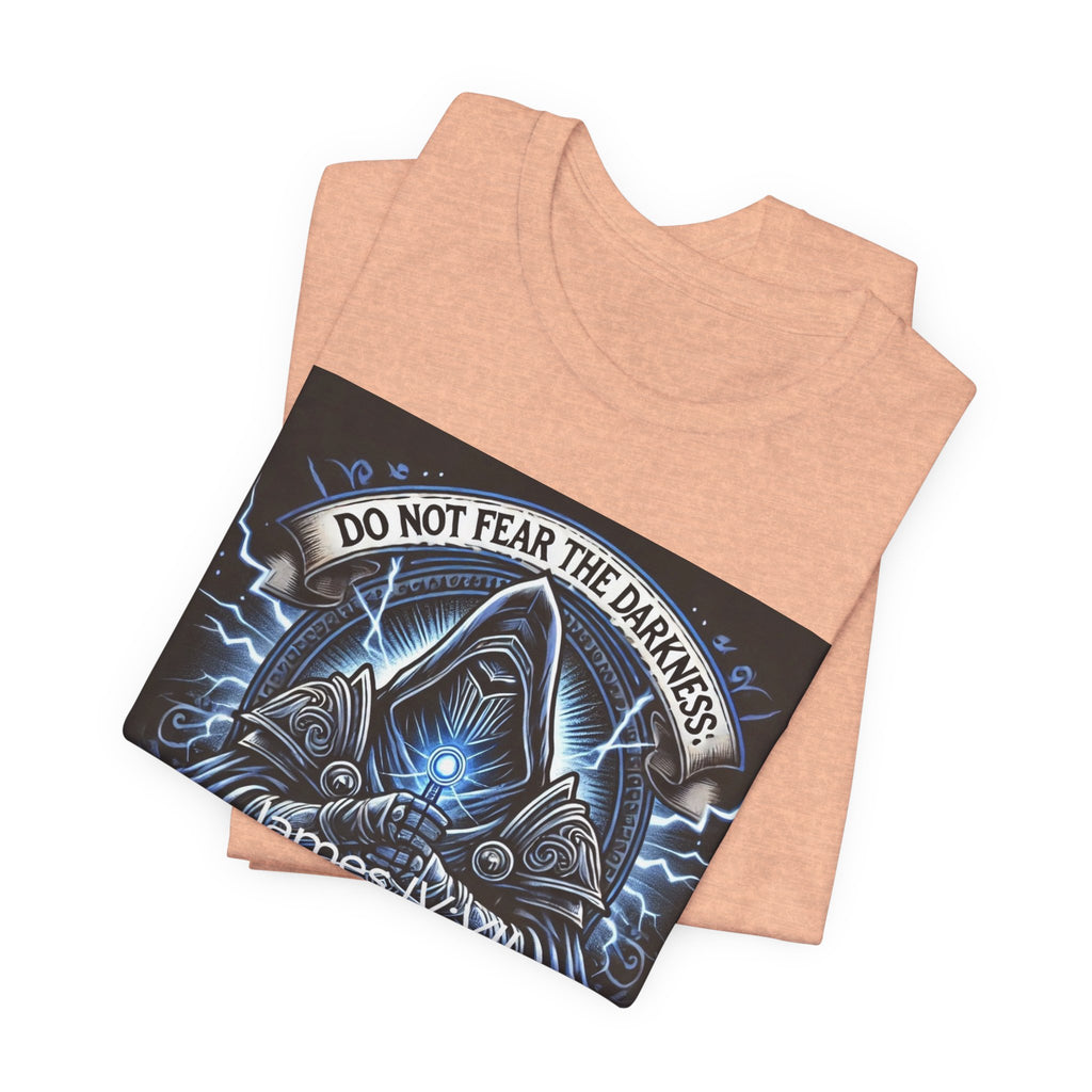 Do Not Fear the Darkness Graphic Tee — 'James IV:VII' Hooded Figure Shirt