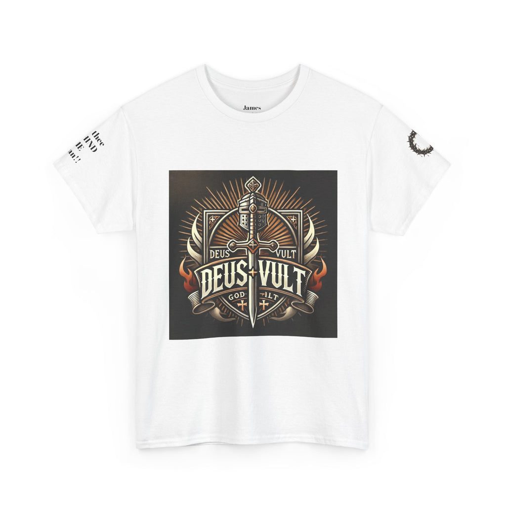 Deus Vult Sword T‑Shirt — Crusader Vintage Shield Design