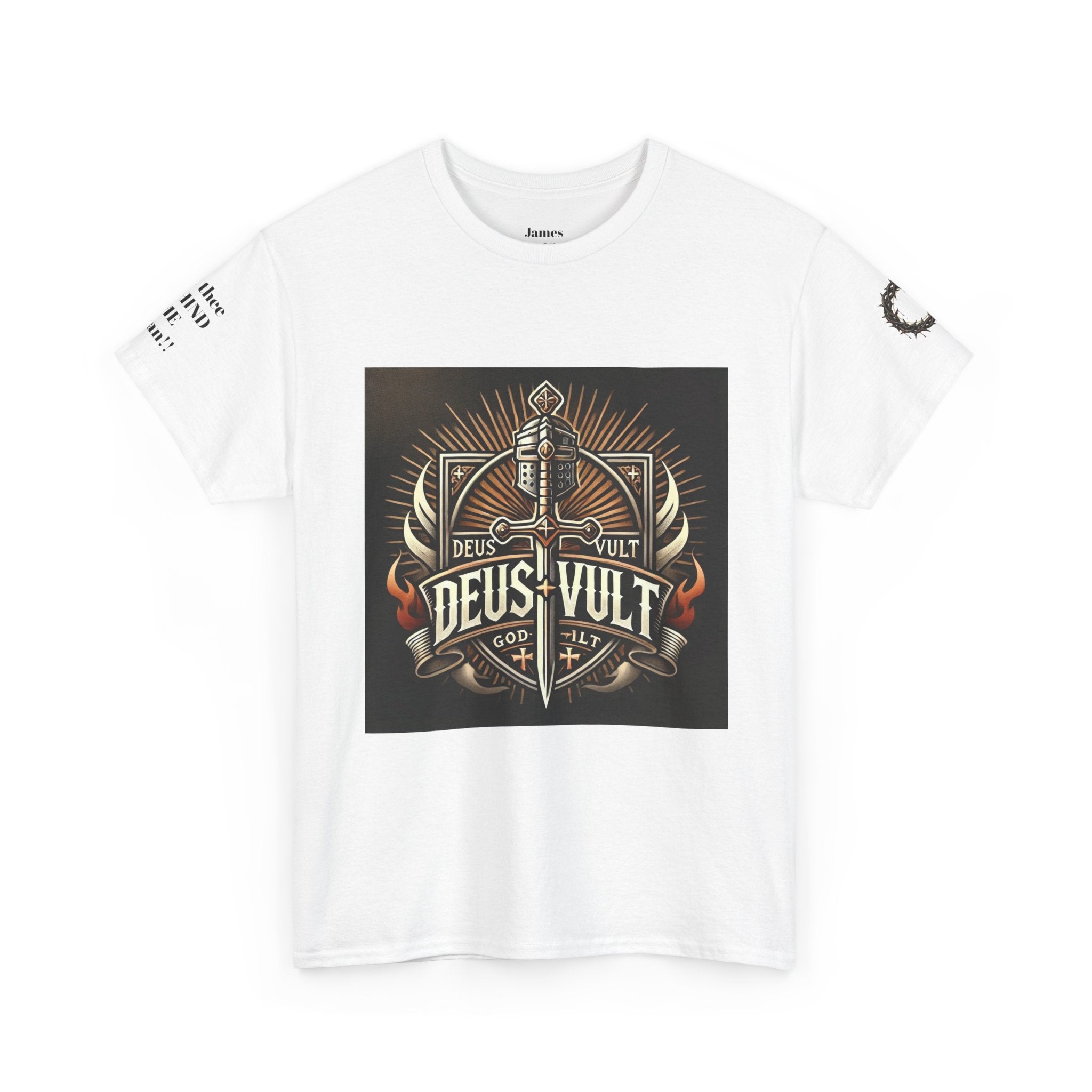 Deus Vult Sword T‑Shirt — Crusader Vintage Shield Design