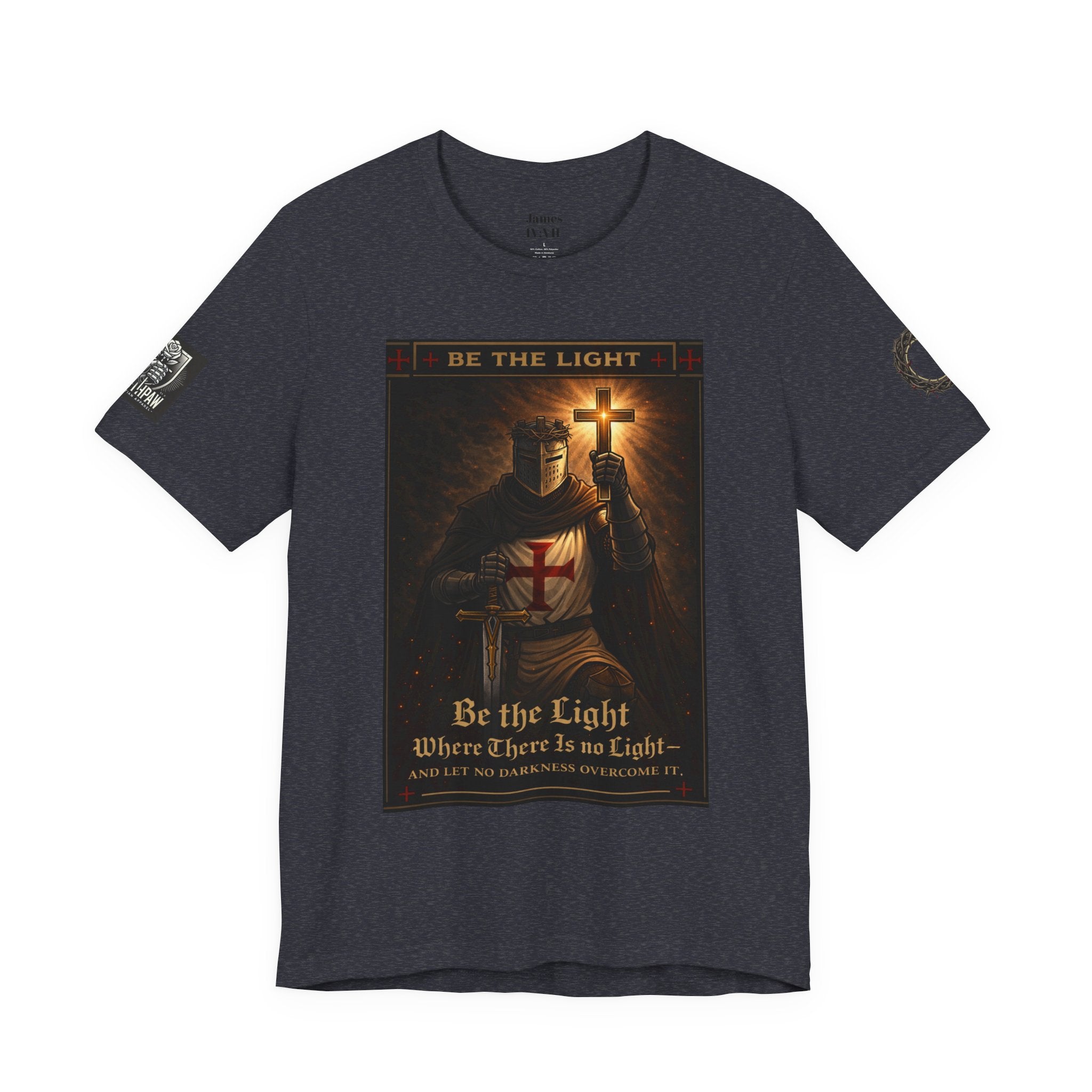 Christian Knight T-Shirt — "Be the Light" Crusader Graphic Tee (Don't Try Me Satan)