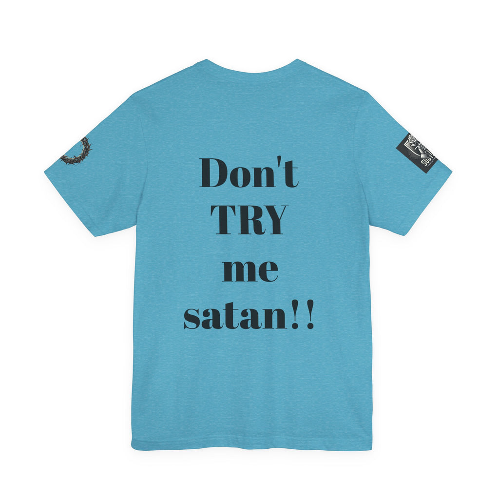 Christian Knight T-Shirt — "Be the Light" Crusader Graphic Tee (Don't Try Me Satan)