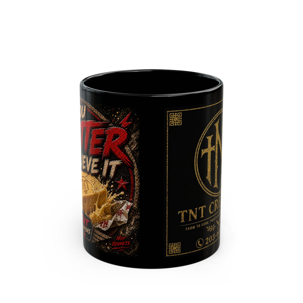 TNT Creations Gold Logo Black Mug — 11oz/15oz Ceramic Coffee Cup