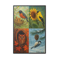 Framed Bird Trio Matte Canvas Art – Spring & Autumn Songbirds