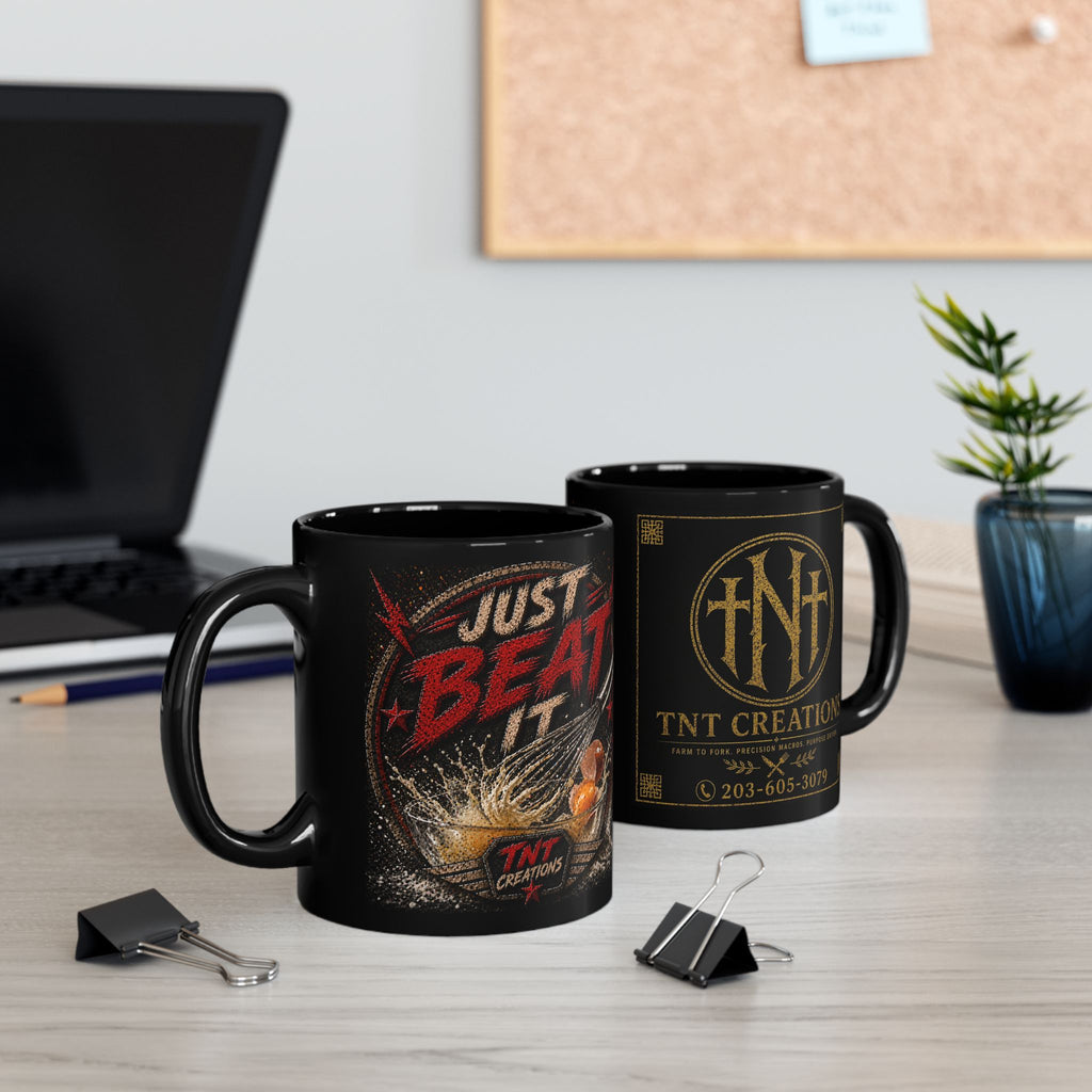 TNT Creations Black Ceramic Mug — Gold Logo Accent (11oz & 15oz)