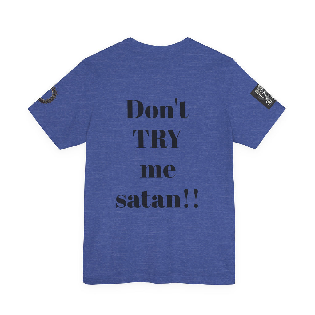 Christian Knight T-Shirt — "Be the Light" Crusader Graphic Tee (Don't Try Me Satan)