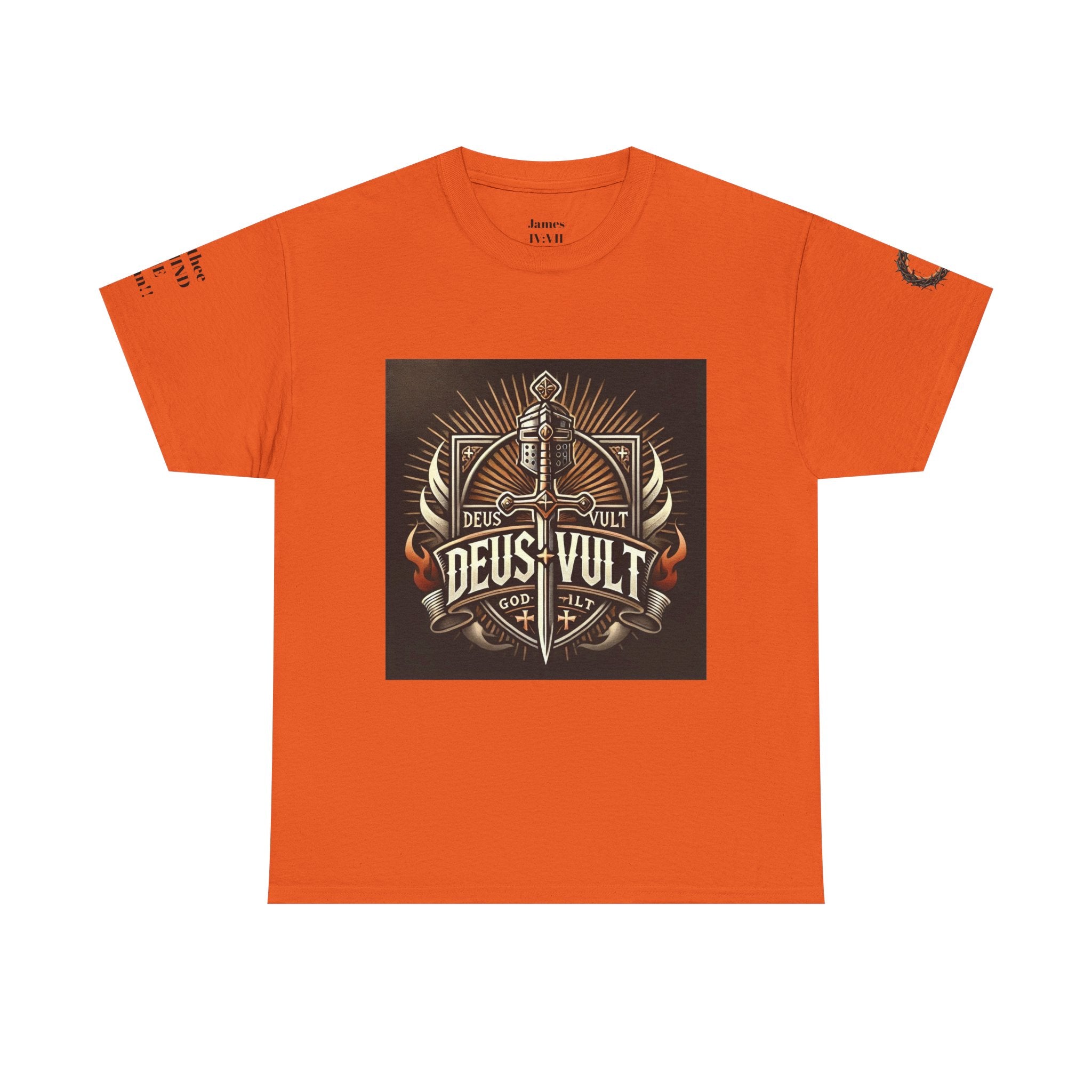 Deus Vult Sword T‑Shirt — Crusader Vintage Shield Design