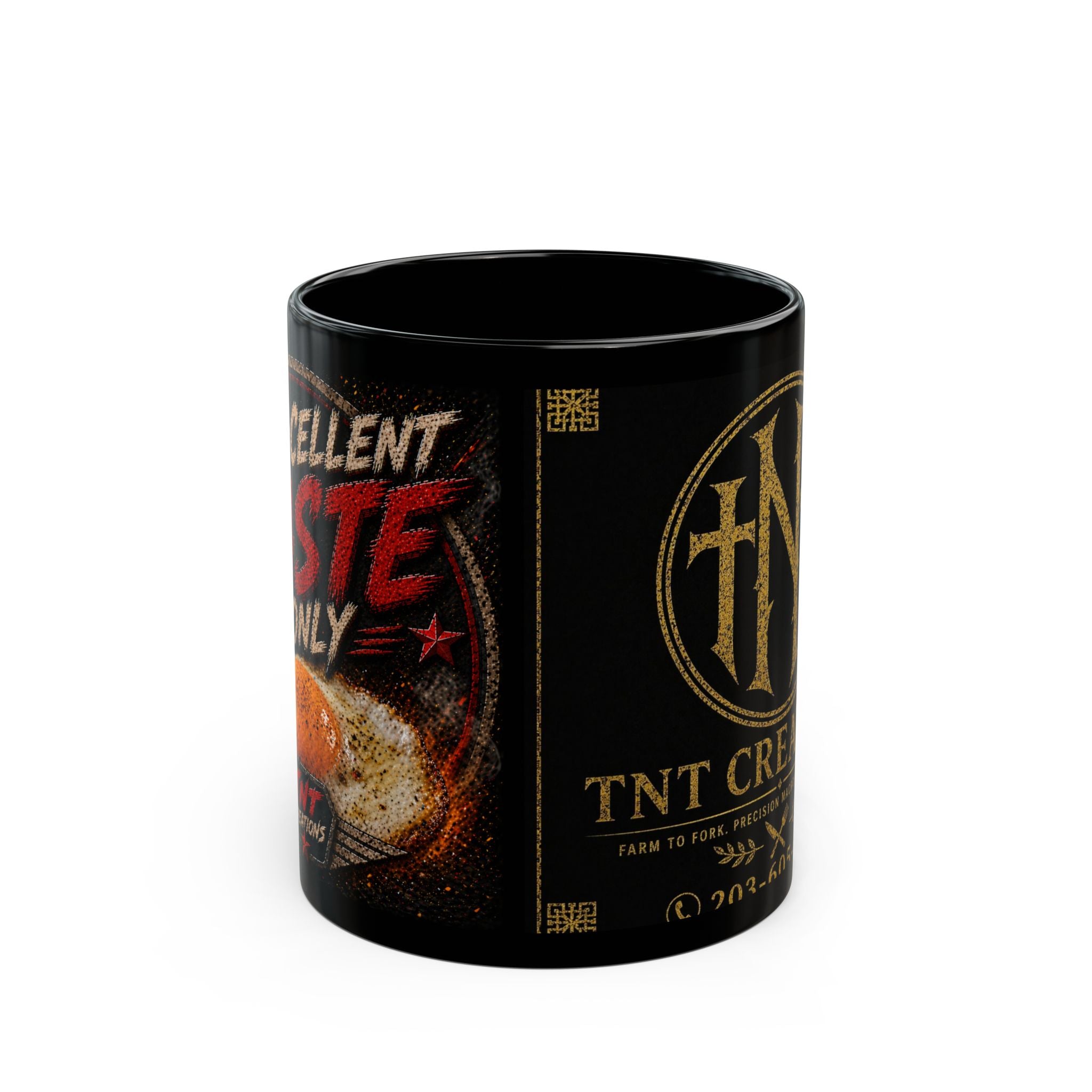 TNT Creations Black Mug — Vintage Gold Logo Coffee Cup (11oz/15oz)