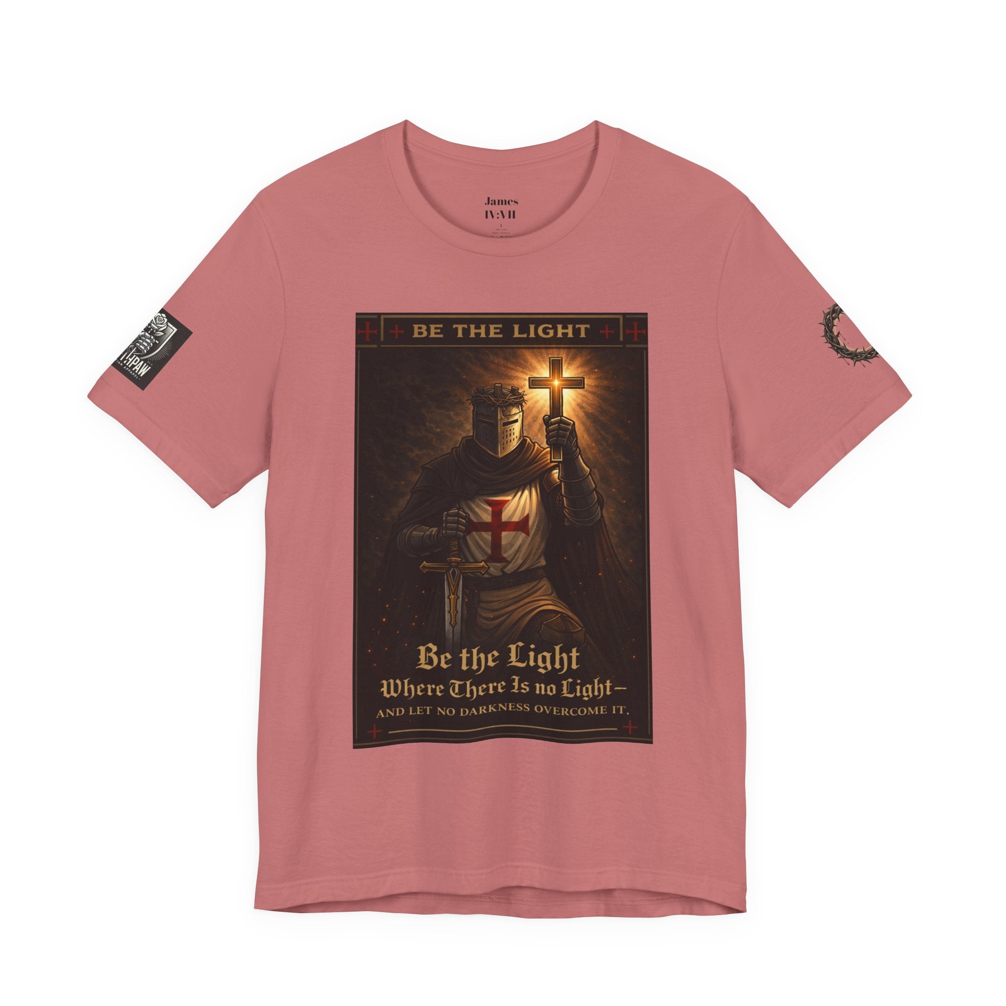 Christian Knight T-Shirt — "Be the Light" Crusader Graphic Tee (Don't Try Me Satan)