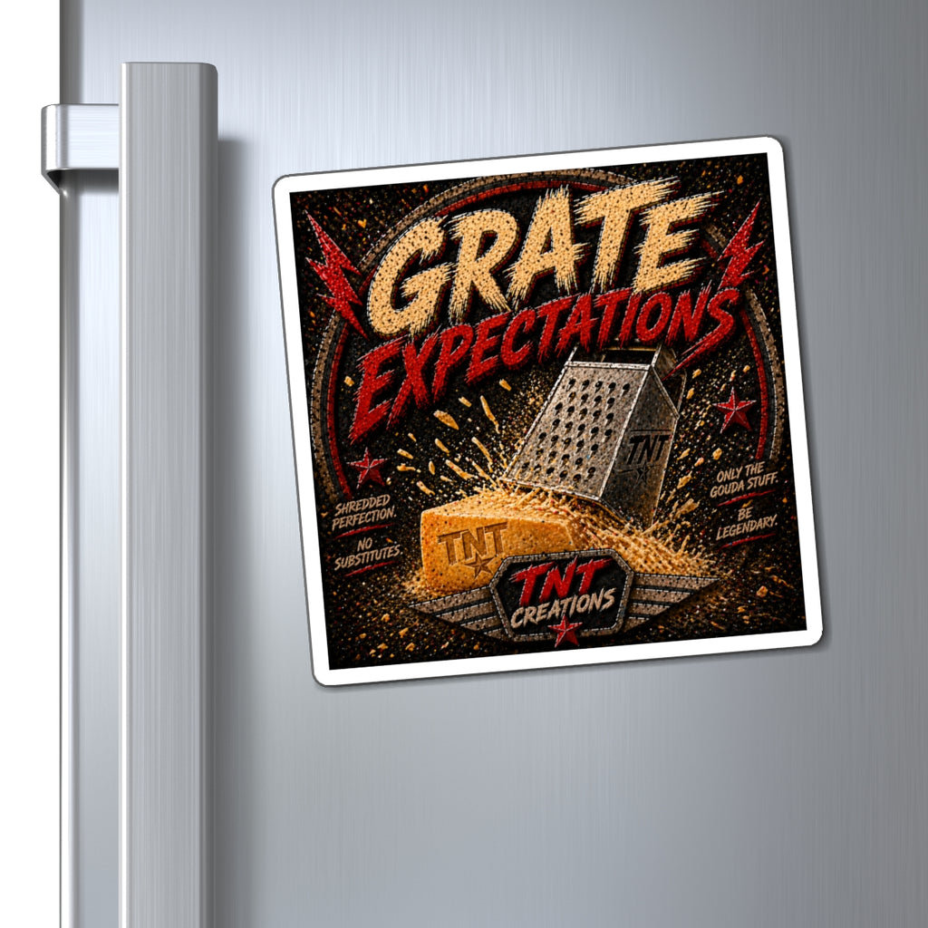 Grate Expectations Magnet — Funny Cheese Grater TNT Design Fridge Sticker
