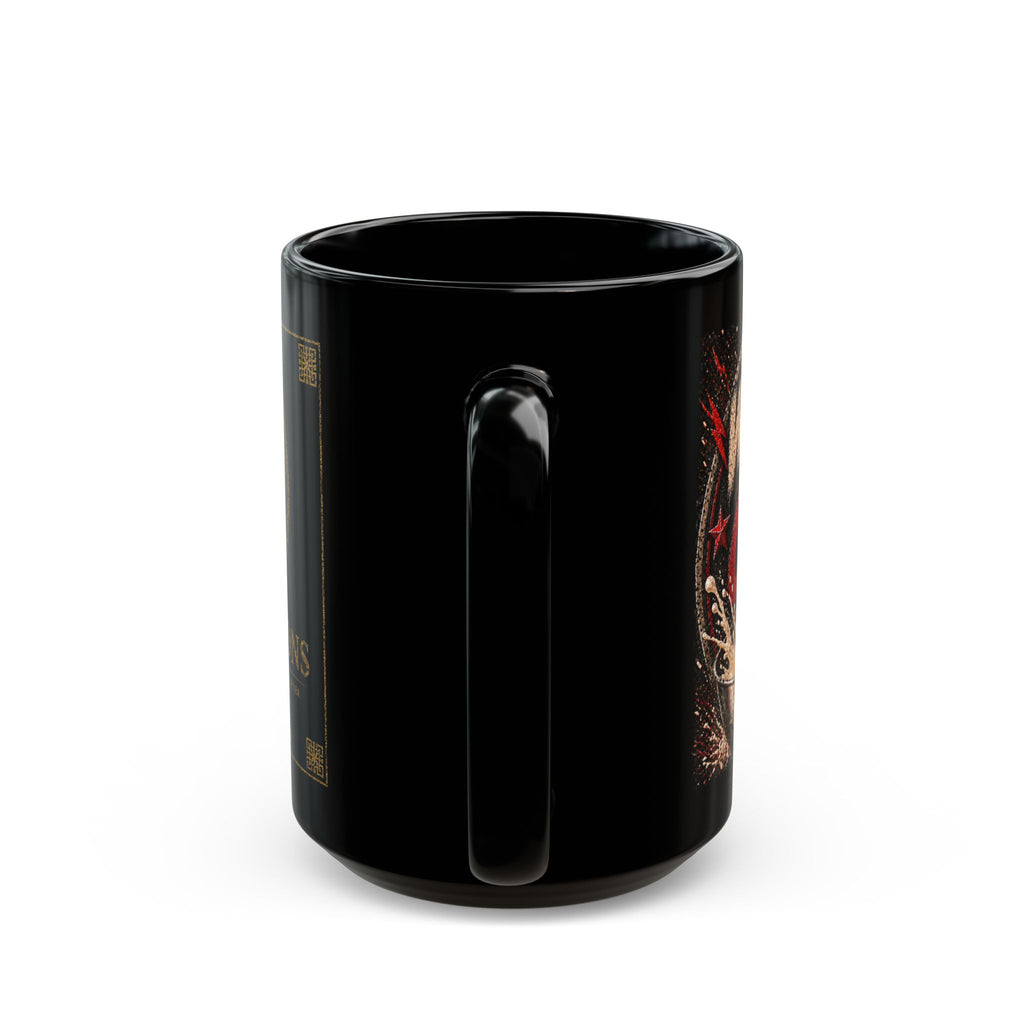 TNT Creations Black Coffee Mug – Retro Rock Badge Design (11oz/15oz)