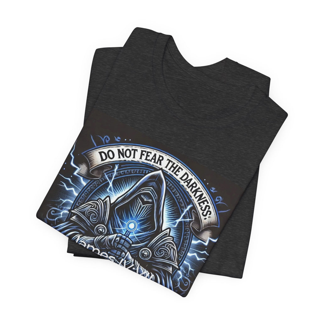 Do Not Fear the Darkness Graphic Tee — 'James IV:VII' Hooded Figure Shirt