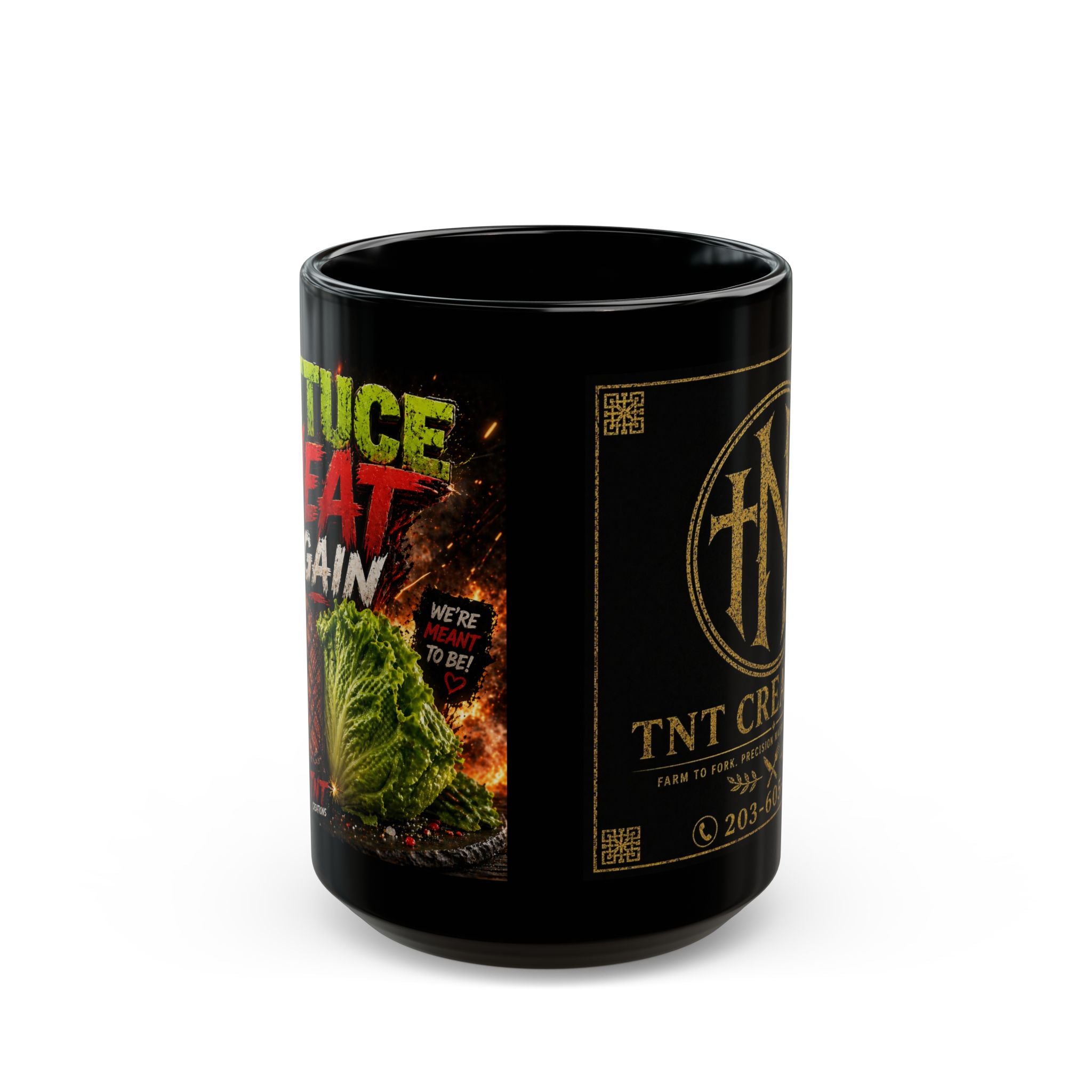 TNT Creations Black Mug — Spicy Sauce & Brand Logo 11oz/15oz