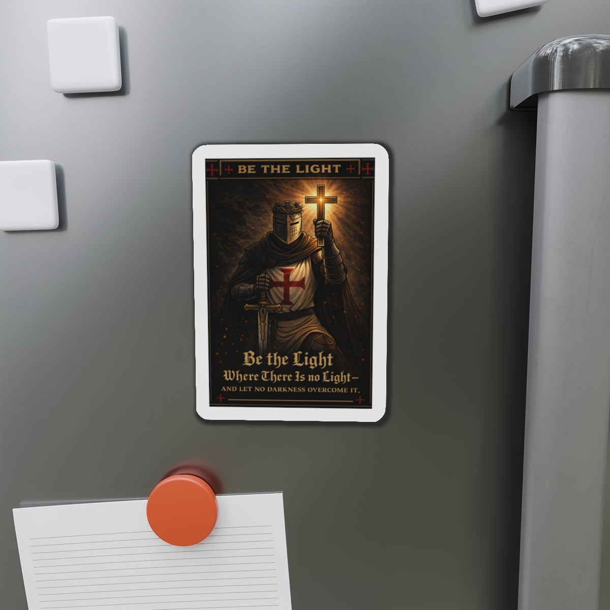 Die-Cut Magnet — "Be the Light" Crusader Knight Christian Faith Refrigerator Magnet