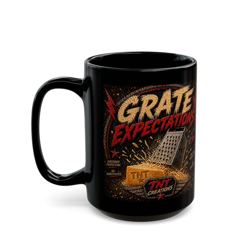 TNT Creations Black Logo Mug — 11oz/15oz Gold Emblem Coffee Cup