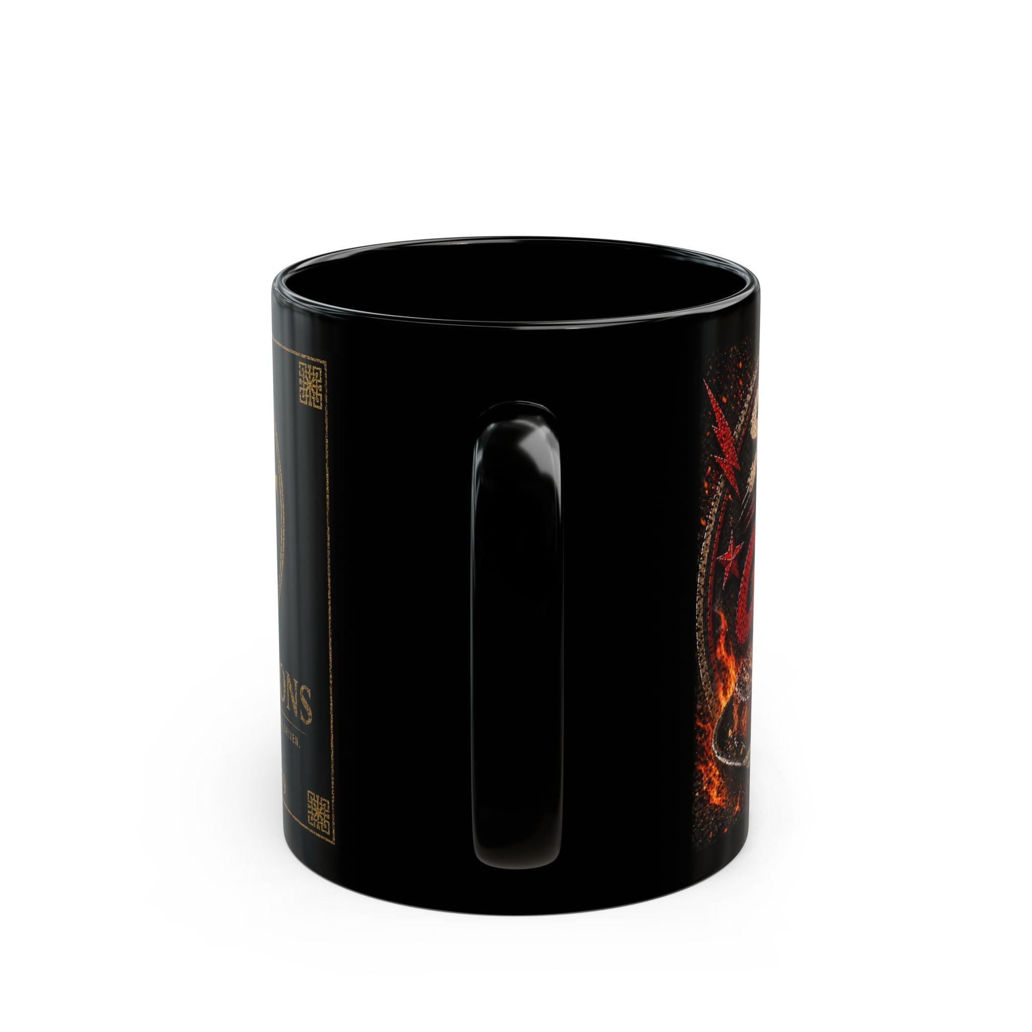 Black Ceramic Mug — TNT Creations Logo & Horror Flame Design (11oz, 15oz)