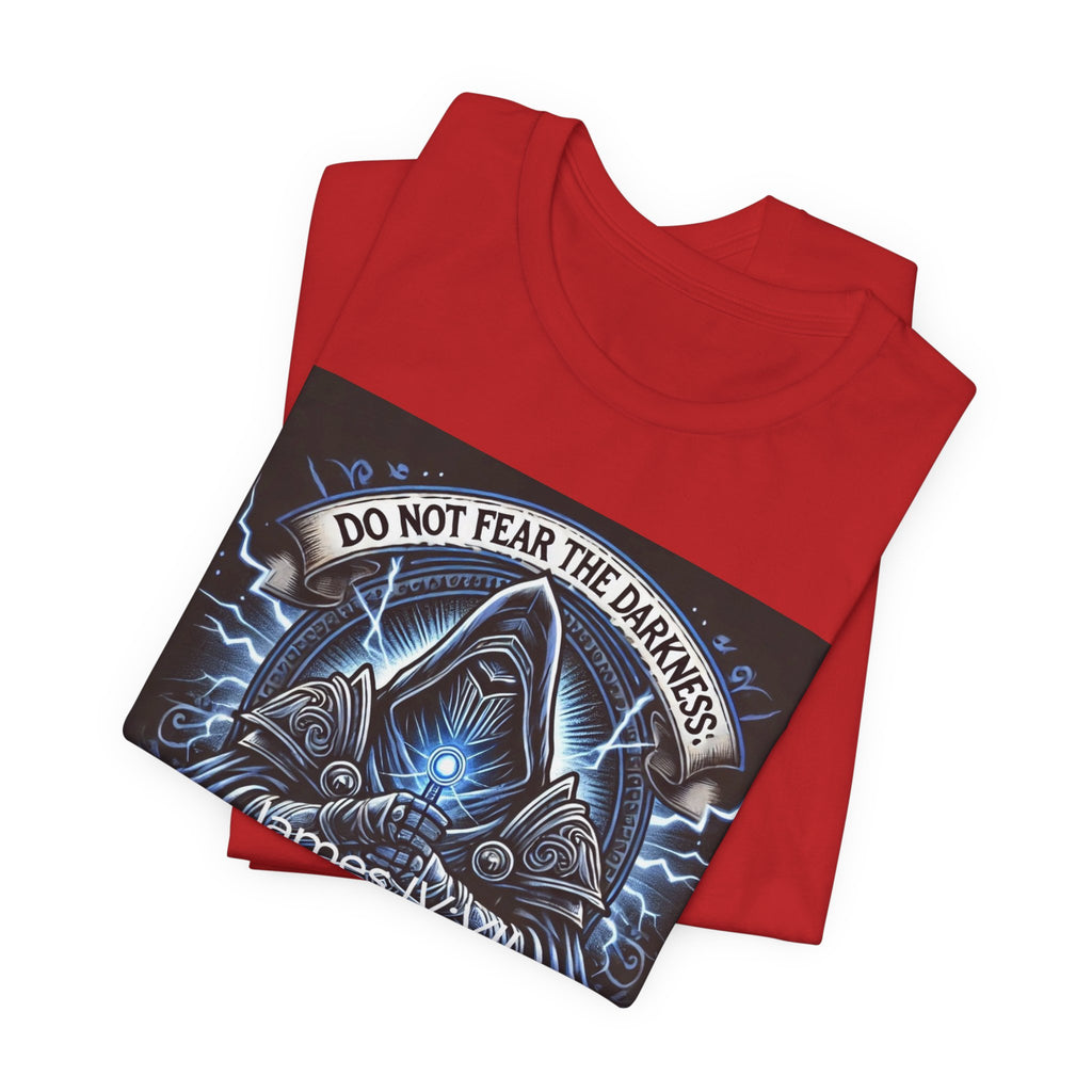 Do Not Fear the Darkness Graphic Tee — 'James IV:VII' Hooded Figure Shirt