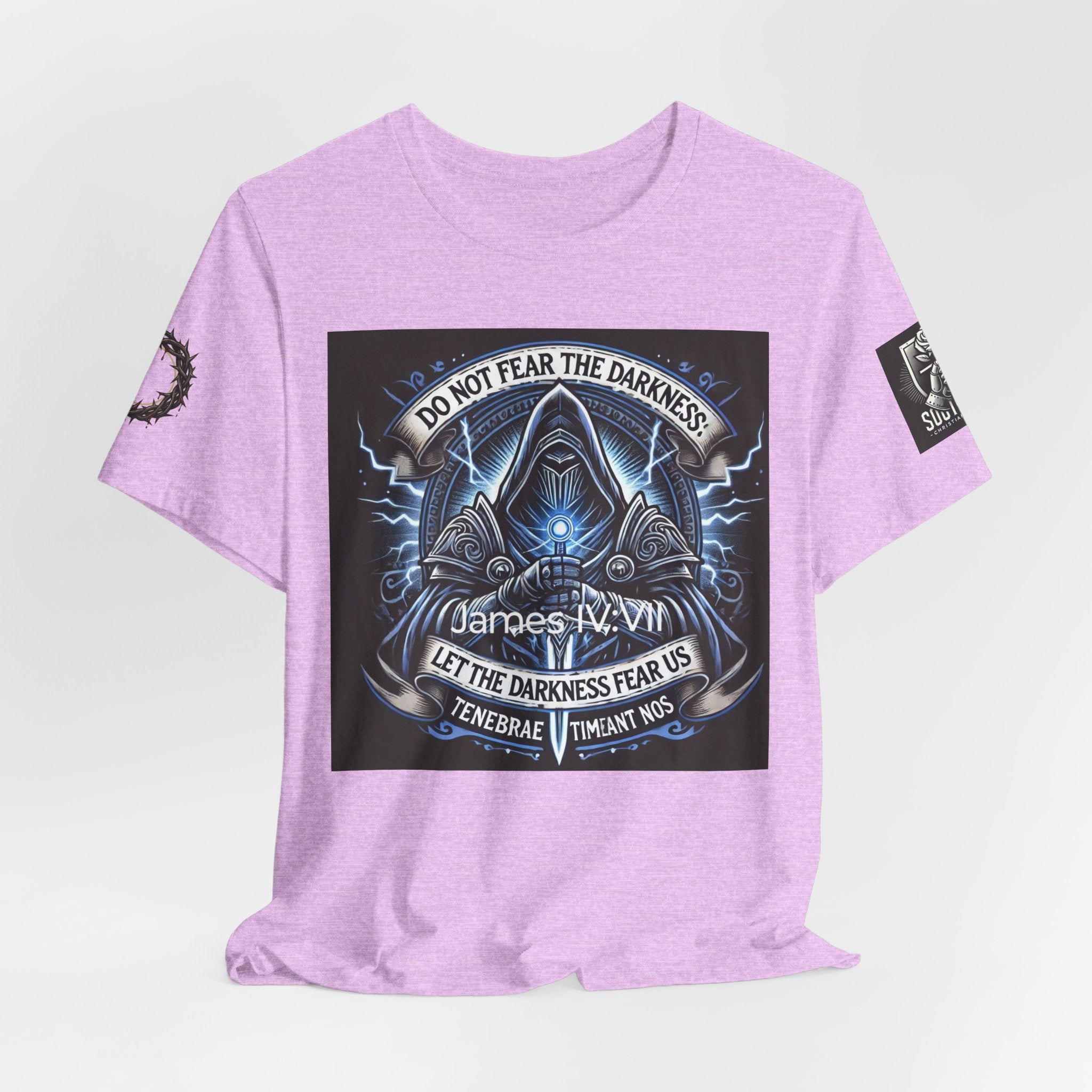 Do Not Fear the Darkness Graphic Tee — 'James IV:VII' Hooded Figure Shirt