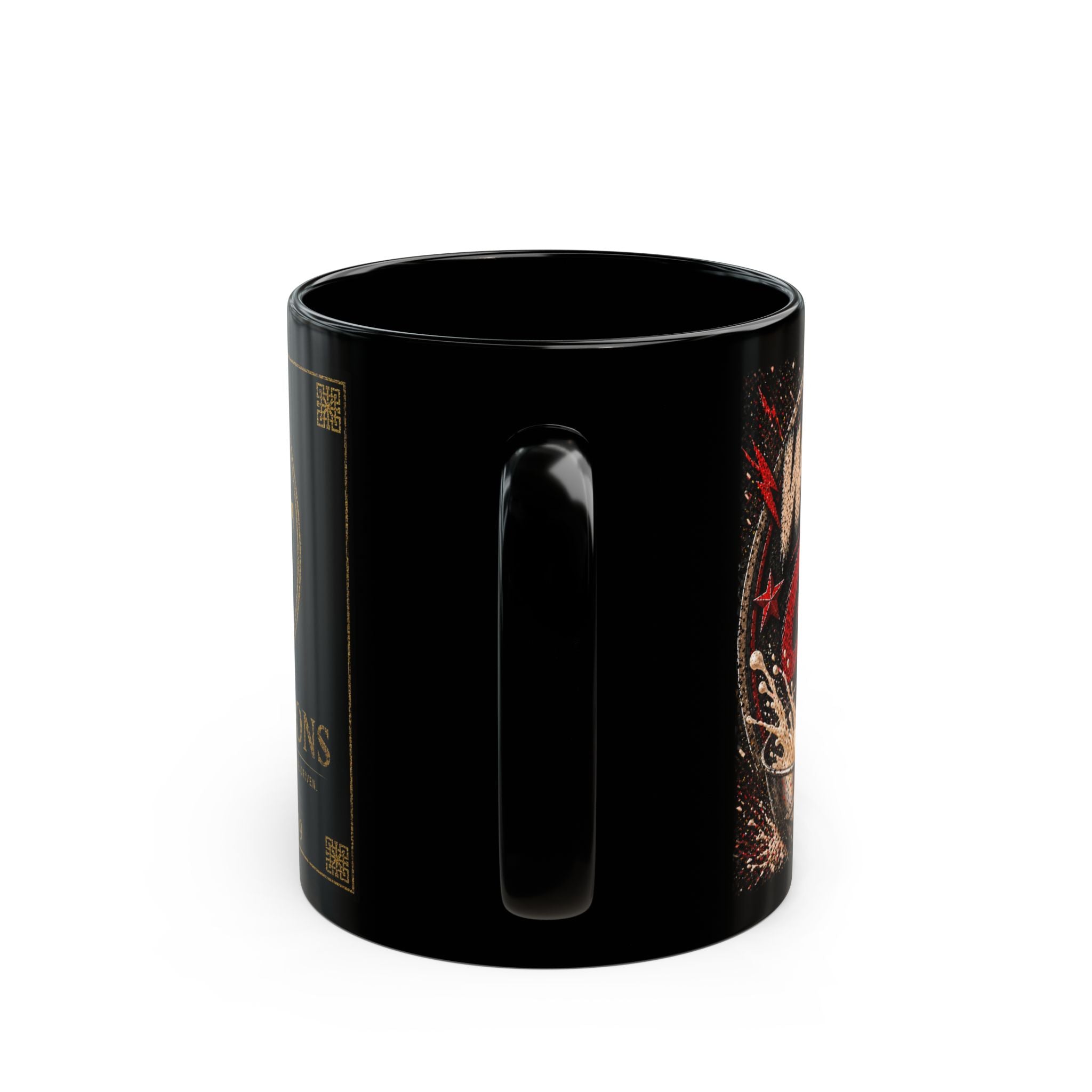 TNT Creations Black Coffee Mug – Retro Rock Badge Design (11oz/15oz)
