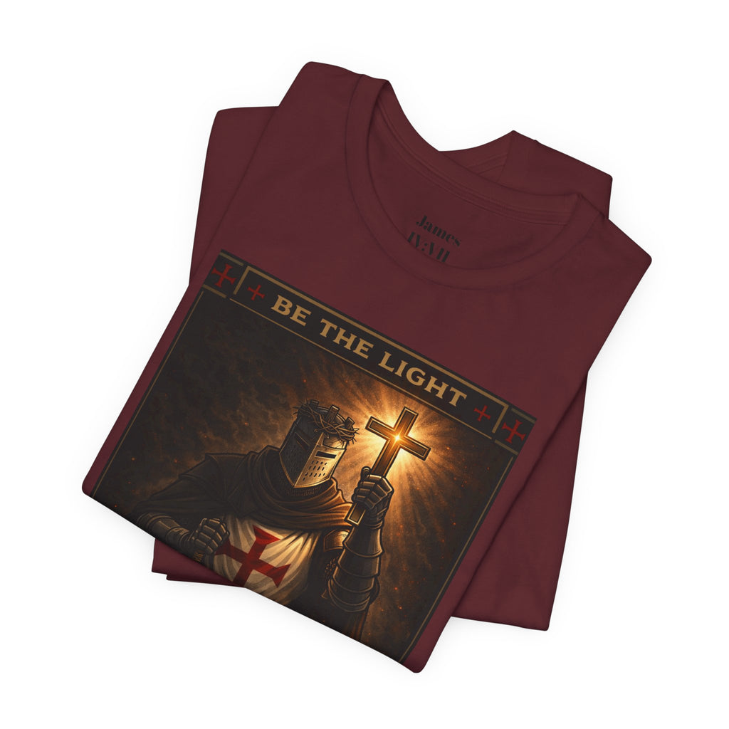 Christian Knight T-Shirt — "Be the Light" Crusader Graphic Tee (Don't Try Me Satan)