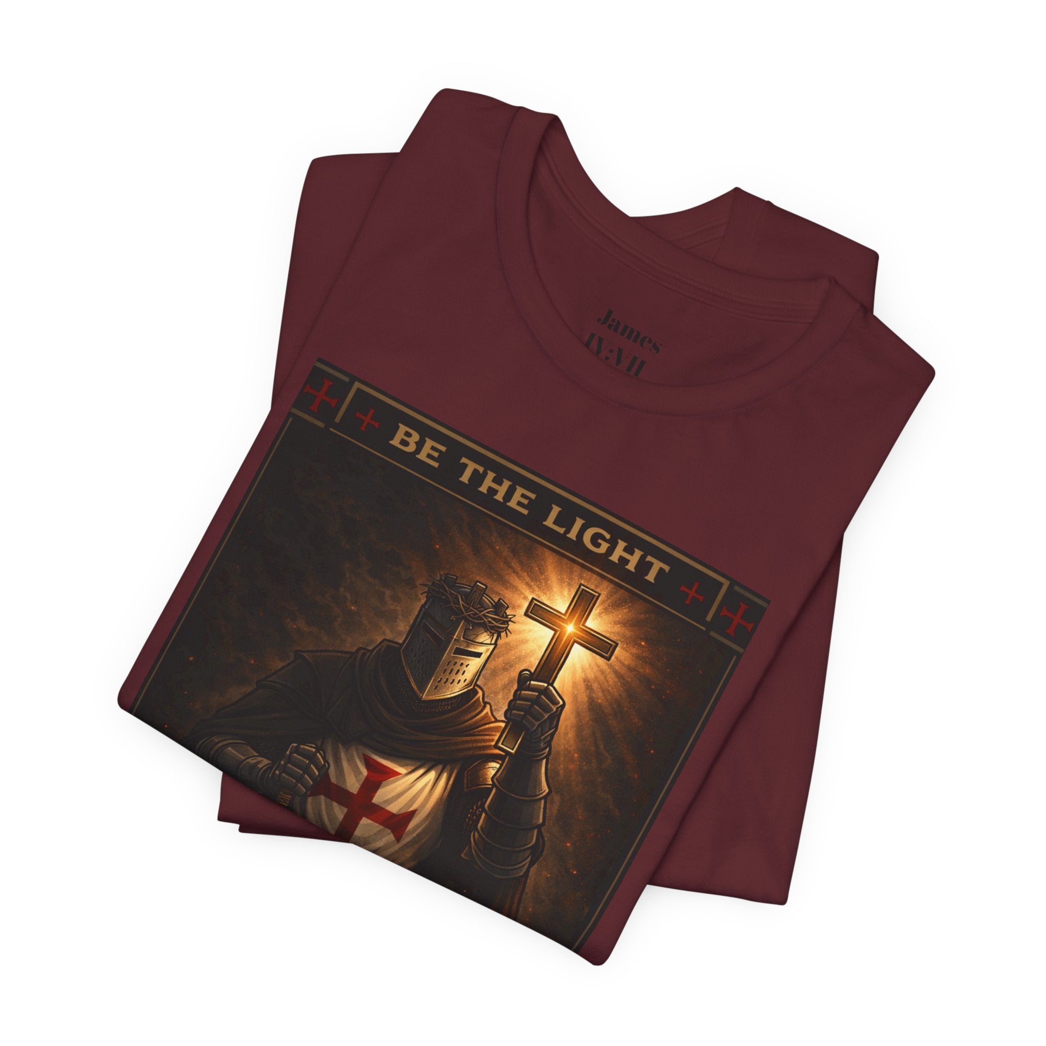 Christian Knight T-Shirt — "Be the Light" Crusader Graphic Tee (Don't Try Me Satan)