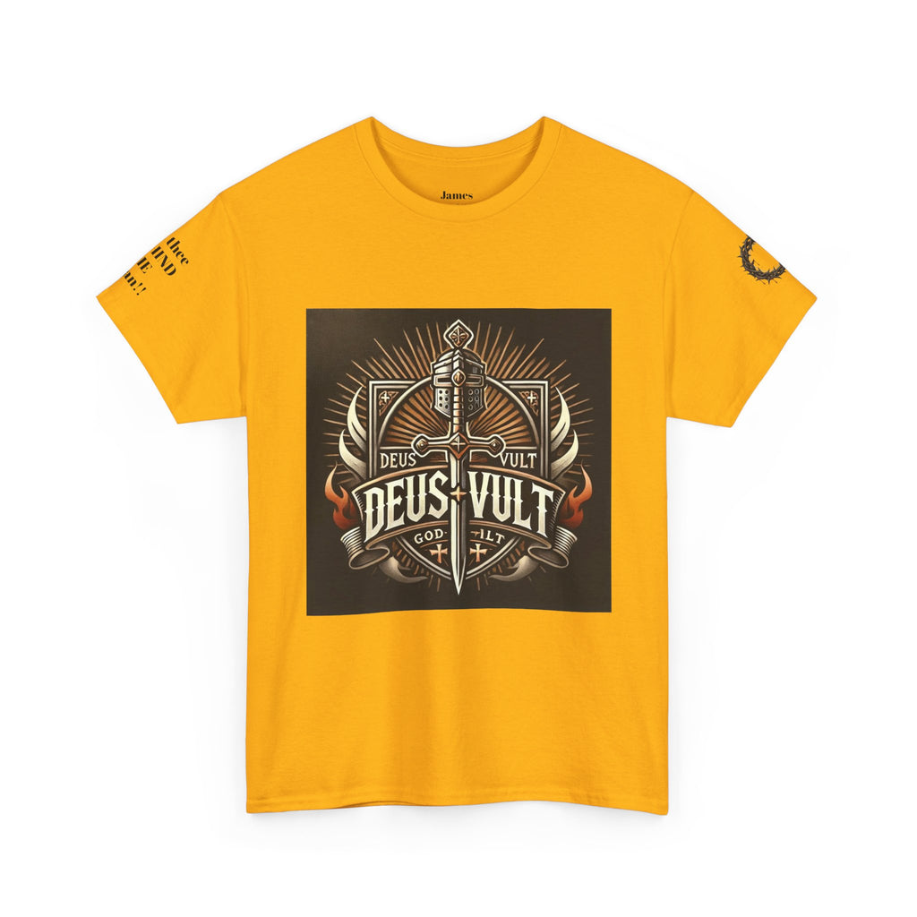 Deus Vult Sword T‑Shirt — Crusader Vintage Shield Design